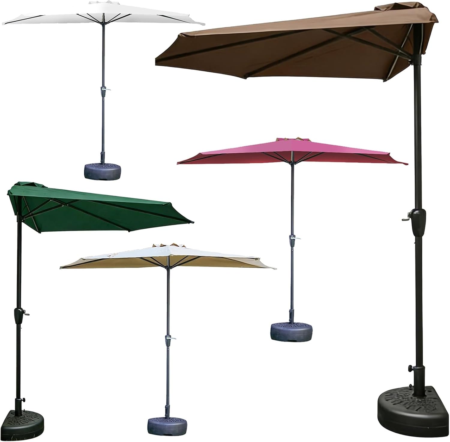 Tragbarer Outdoor-Terrassenschirm, Halber Outdoor-Regenschirm, Mit Sanftem Kurbellift, Geeignet for Hinterhöfe, Gärten, Terrassen Und Balkone(Brown)
