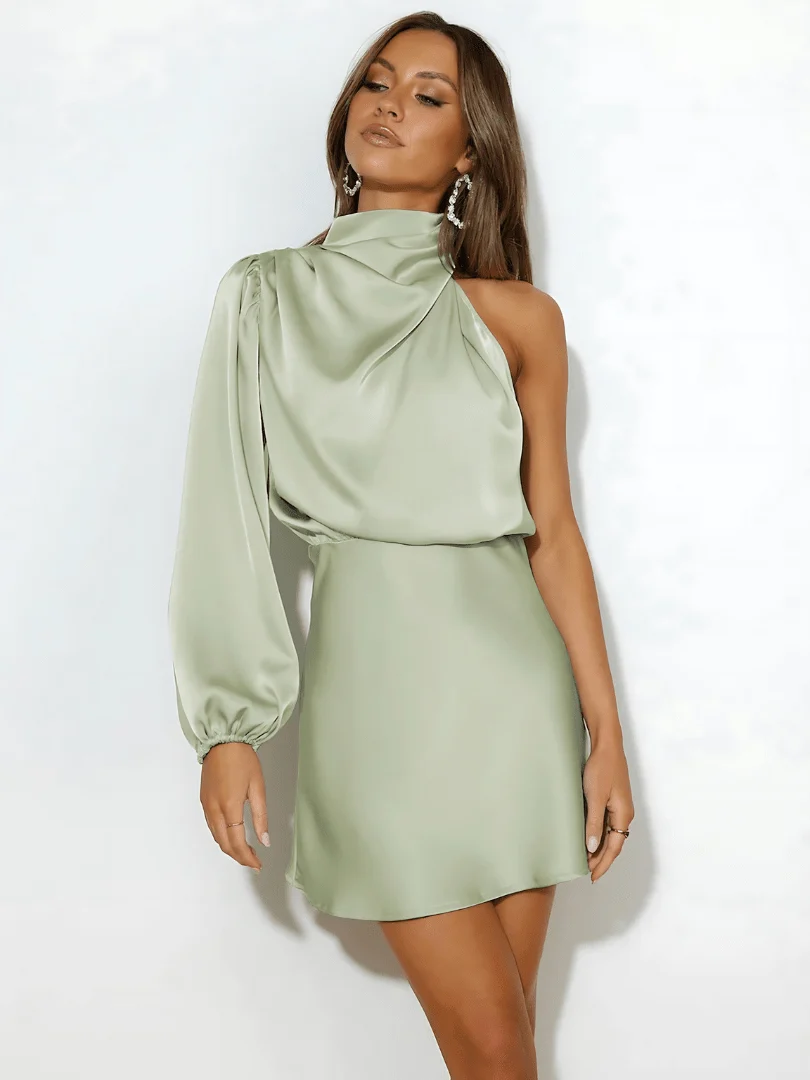 Damen One-Shoulder Mini-Kleid aus weichem Viskose-Mix | Asymmetrisches Freizeitkleid mit elastischer Passform f��r jeden Tag