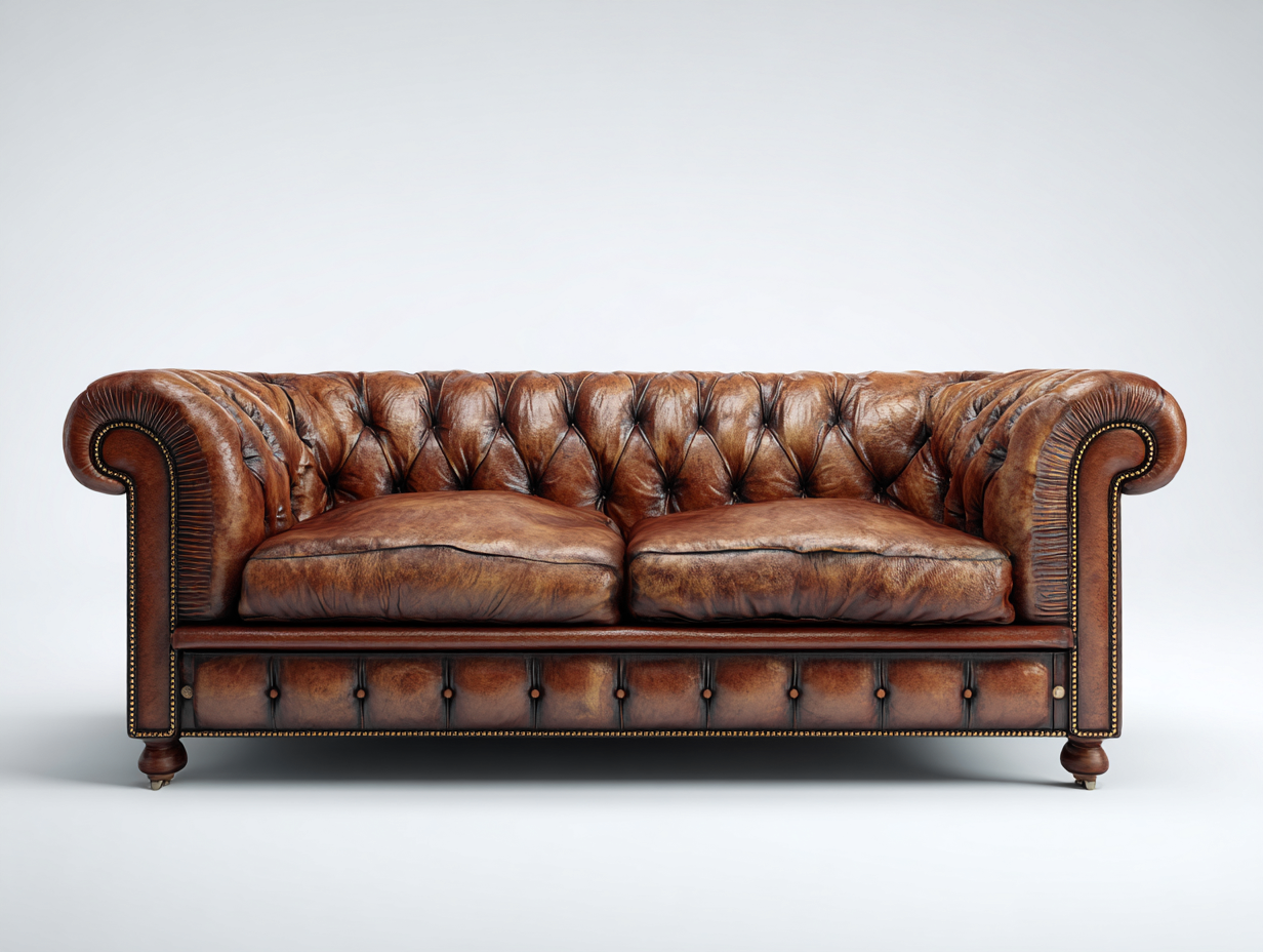 Zweisitzer Sofa - Leder-Holz - 184x95x80 cm - Braun - Chesterfield Stil
