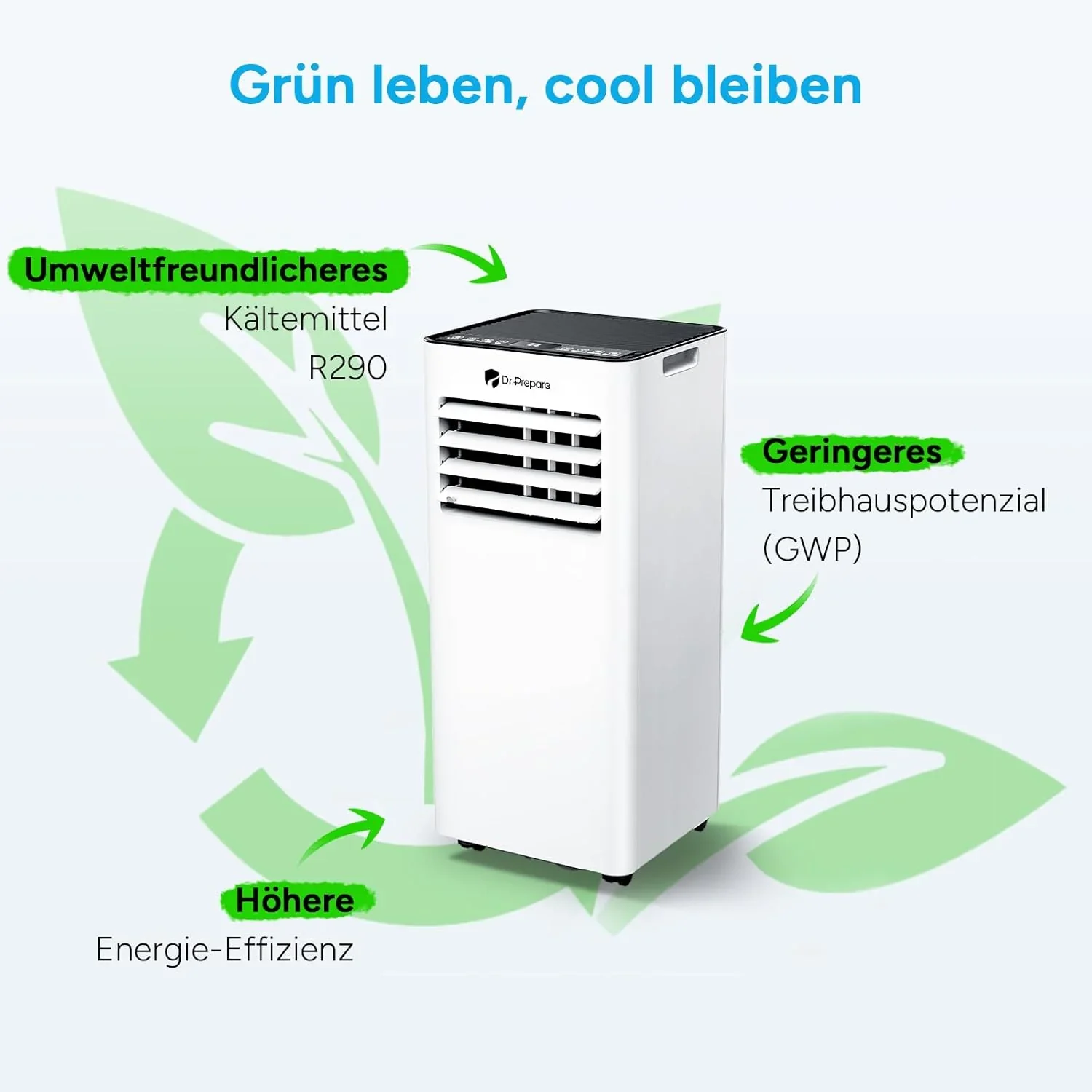 DR.PREPARE Mobiles Klimager?t 9000 BTU mit APP, 4 in 1 Mobile Klimaanlage mit Abluftschlauch, K��hlen&Ventilieren&Entfeuchten, Ventilator & Schlafmodus mit Fernbedienung, K��hlt bis zu 30m2, 1-24H Timer