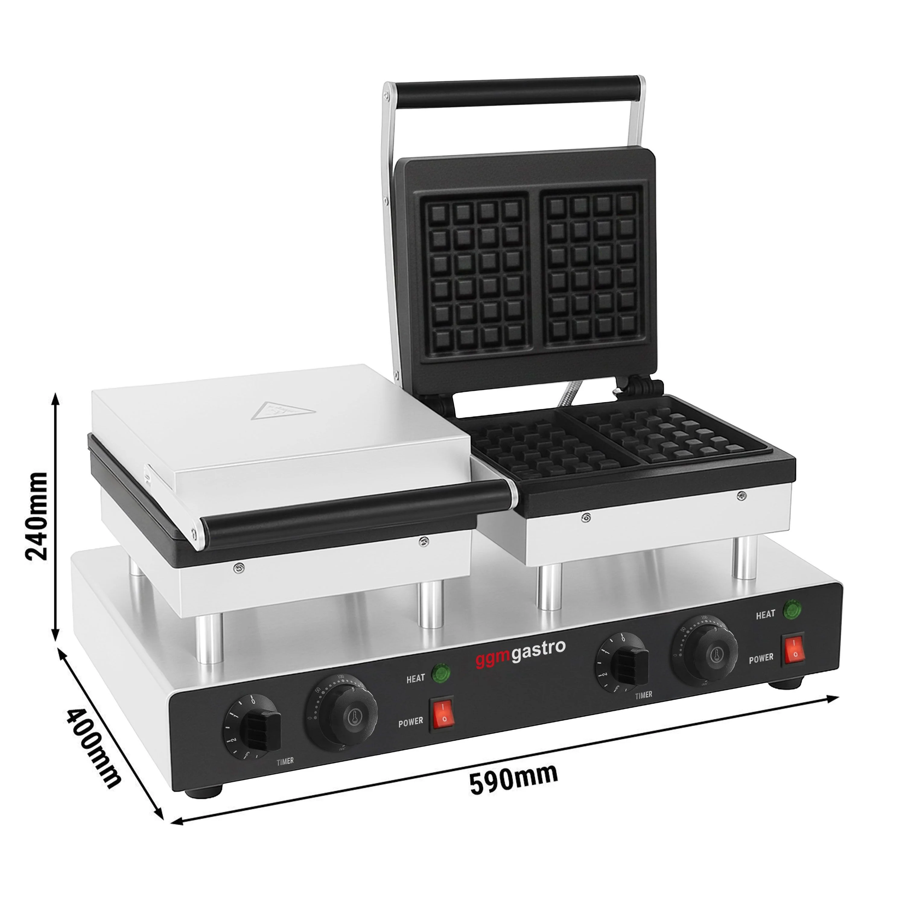 Vaffeljern - dobbelt - mekanisk termostat - 4 kW - Form: Belgiske Brussels?vafler - st?pejernsplater med non?stick?belegg