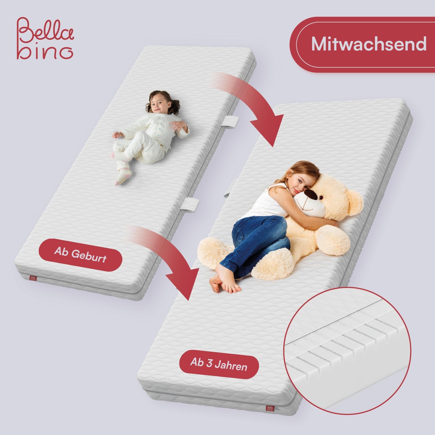 Bellabino Kinderbett Bia 140x200 cm, Hausbett Kinder inkl. Rausfallschutz und Rolllattenrost, Montessori Bodenbett weiß aus Massivholz Kiefer