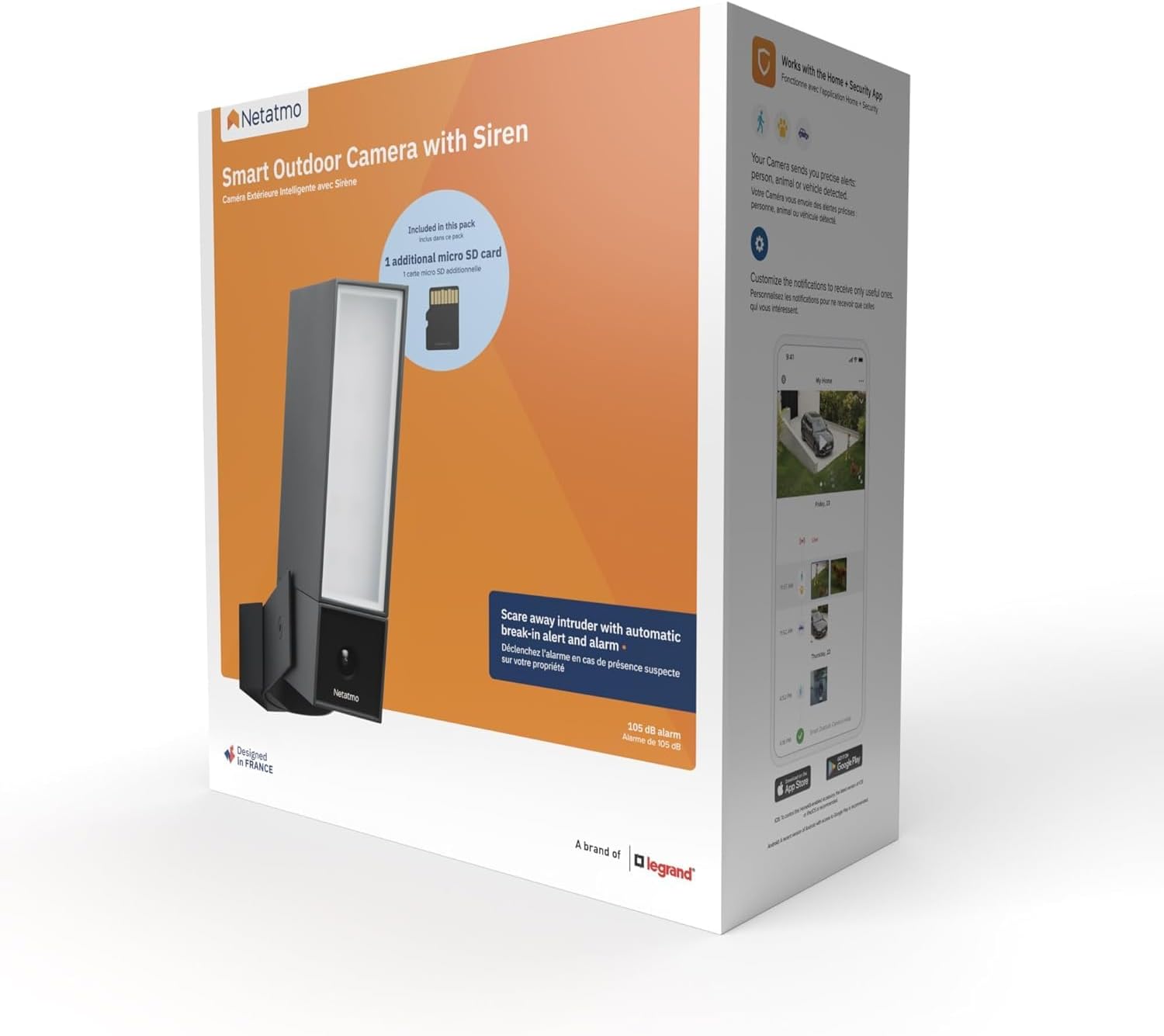 Netatmo AMZ Smarte Überwachungskamera für den Außenbereich mit 105 dB-Sirene, WLAN, Integrierte Beleuchtung, Bewegungserkennung, Nachtsicht, Ohne Abonnement, NOC-S-AMZ, 1080p