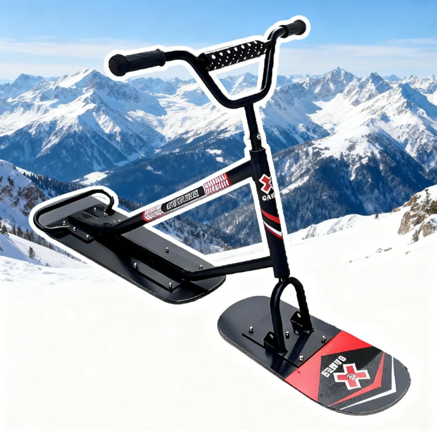 Snow Skis - Erwachsene Snow Scooter mit 360°-Lenkung & Doppelklingen, 150 kg Kapazität All-Terrain Schlitten für Familien-Winterspaß