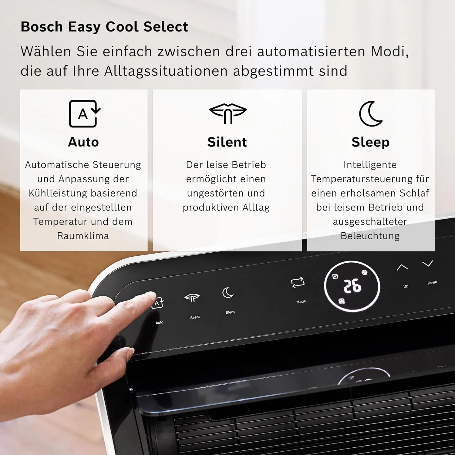 Bosch Cool 4000 Mobiele airconditioner - 3-in-1: Airconditioner, ontvochtiger, ventilator - 2,6 kW voor ruimtes tot 35 m2 - Met automatische modus, stille modus & slaapmodus