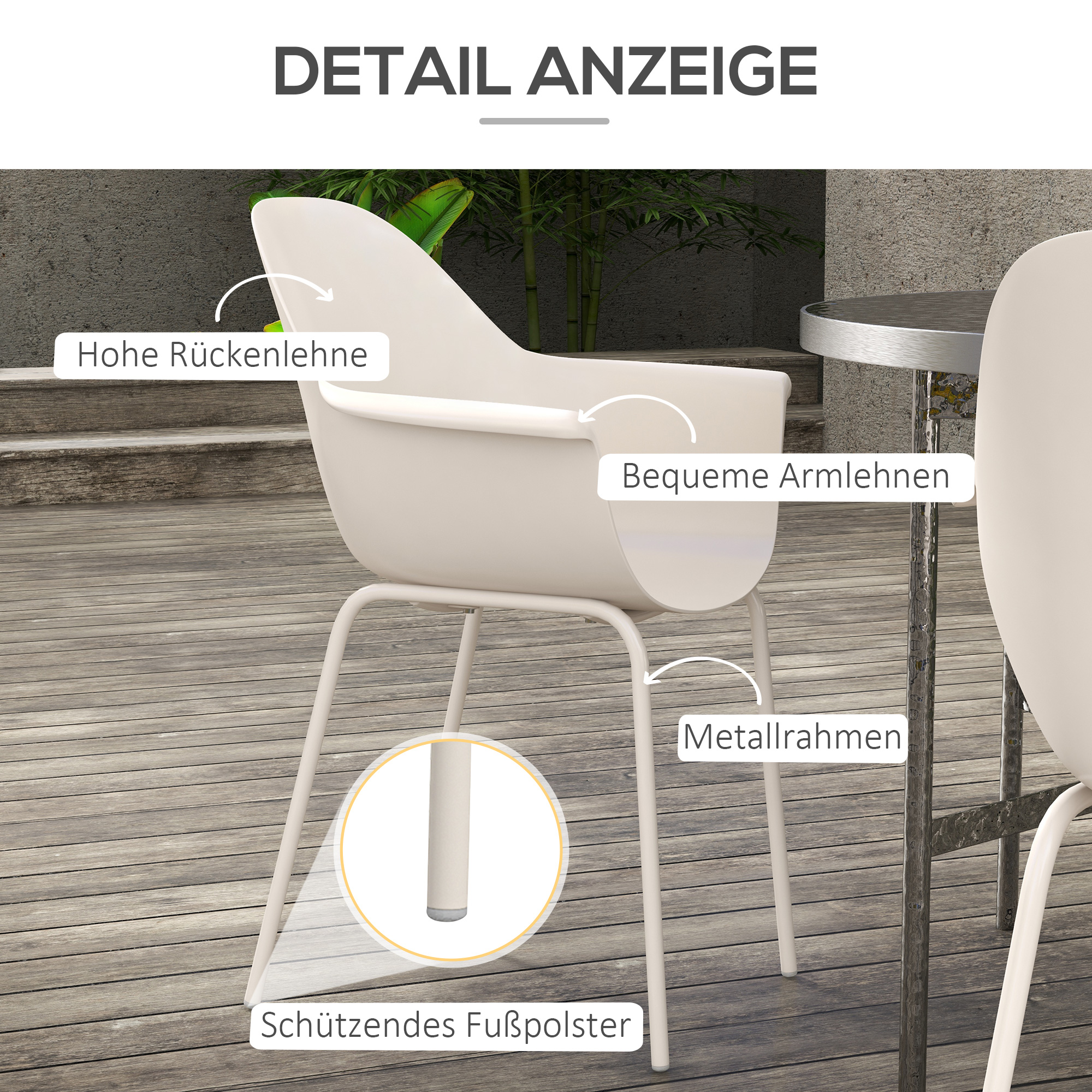 Outsunny 4-delige set tuinstoelen, buitenstoelen, tuinstoel, modern design, 59 cm x 55 cm x 84 cm, grijs