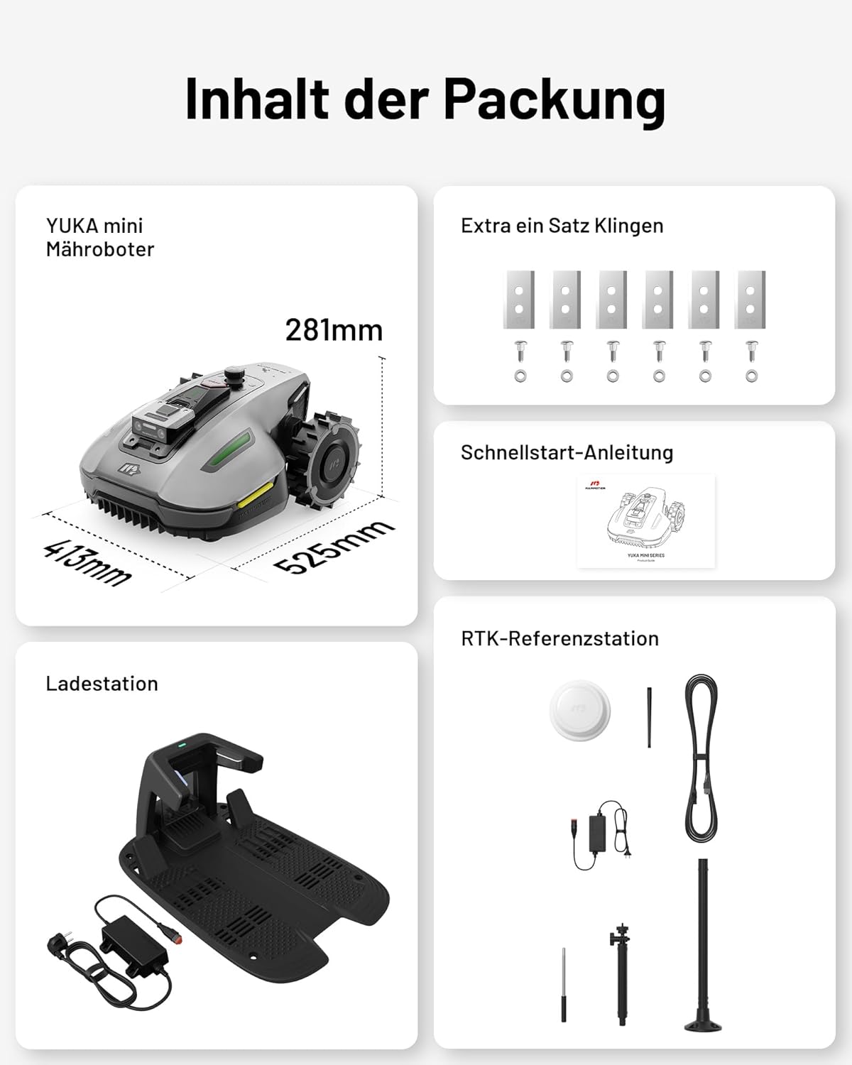 MAMMOTION YUKA Mini 700 Mähroboter ohne Begrenzungskabel, NetRTK+Vision, Keine RTK-Antenne erforderlich, Auto-Kartierung, Empf. 700m², Max. 1100m², mit 4G-Modul, 50% Steigung