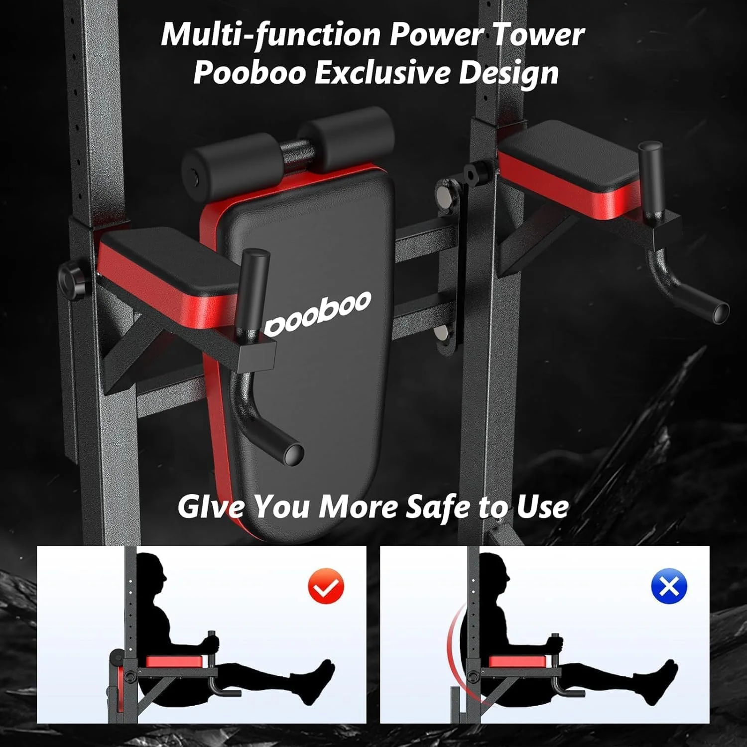 Power Tower Dip Station, Pull-Up Bar, Supine Board, Adjustable