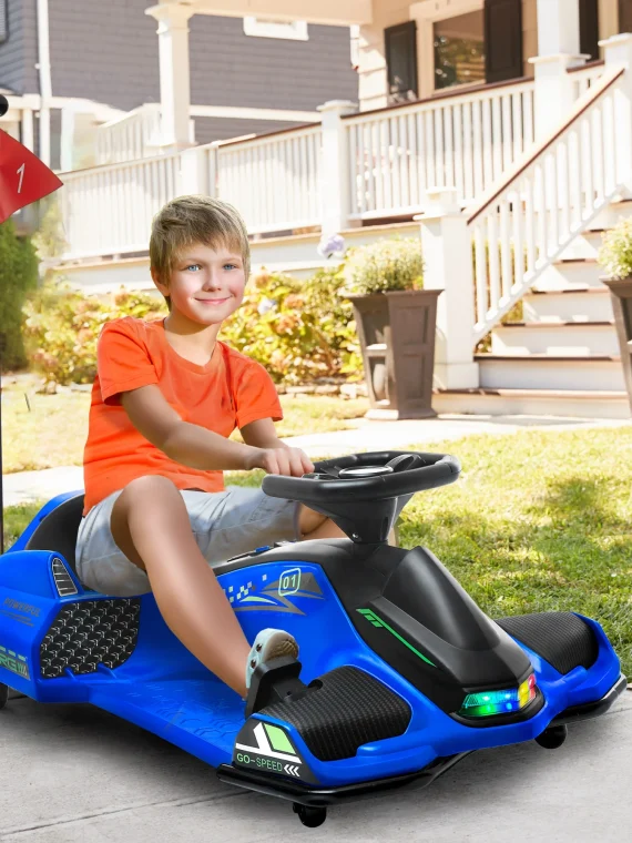 Aosom 12V Electric Drifting Go Kart w/ Slow Start, Music, Lights, Blue