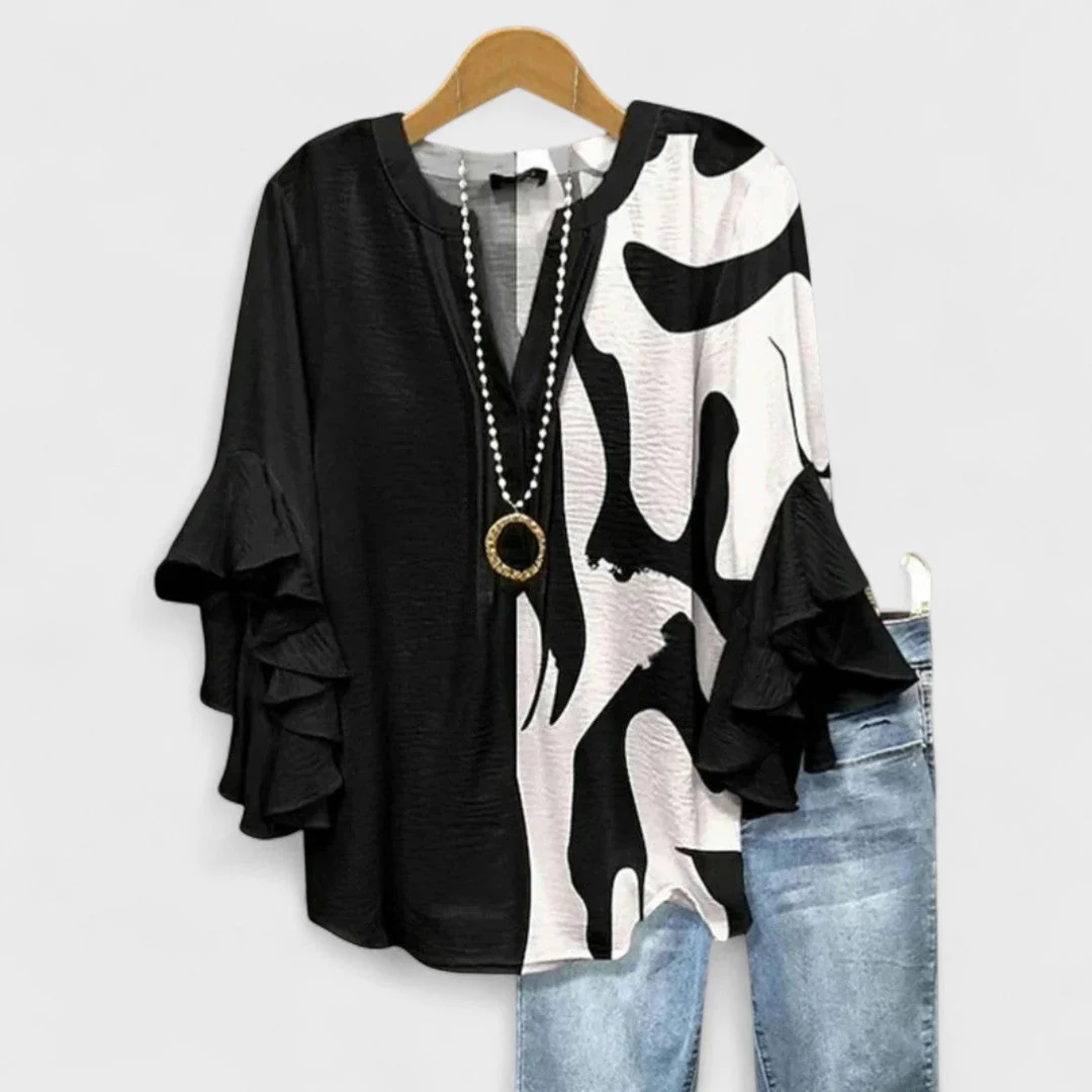Damenbluse mit V-Ausschnitt und R��schen?rmeln