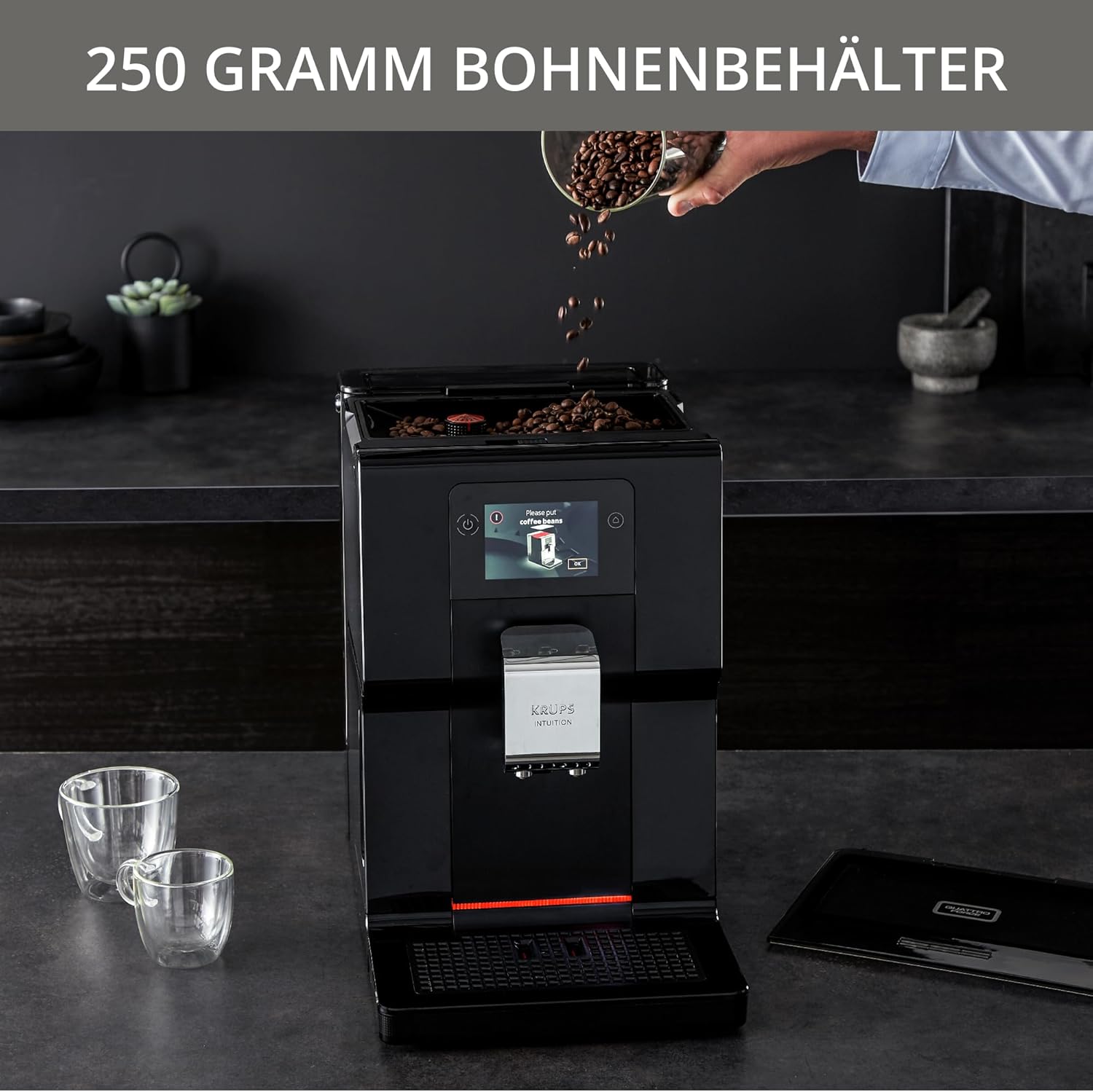 Krups Intuition Preference Kaffeevollautomat mit Milchschlauch, 11 Getränke, Personalisierung, 2-Tassen-Funktion, Kaffeemaschine, Schwarz, EA872810