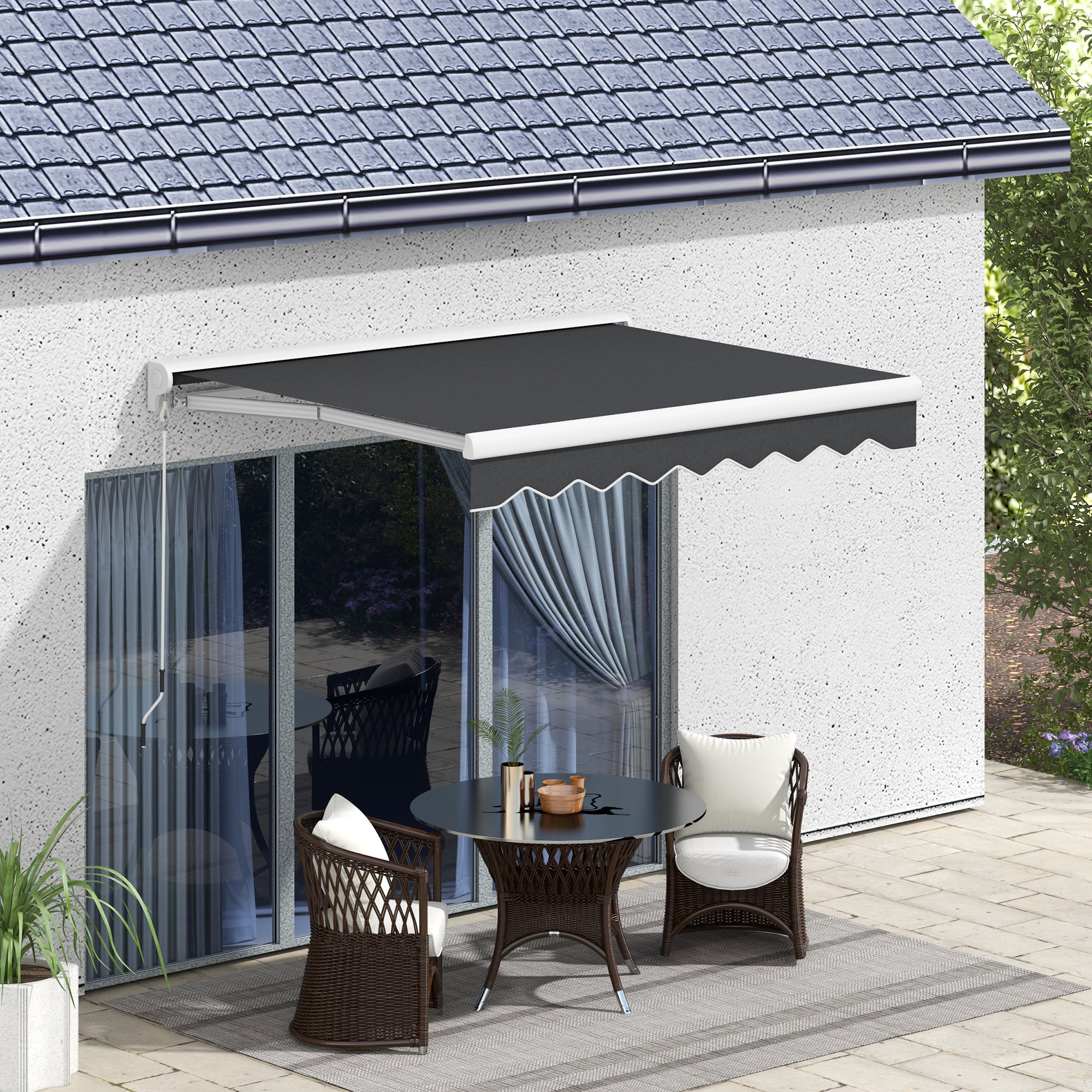 Outsunny Aluminium Markies, Uitschuifbare Markies 2.5x2m, Elektrisch Met Afstandsbediening, Aluminium Frame, Grijs