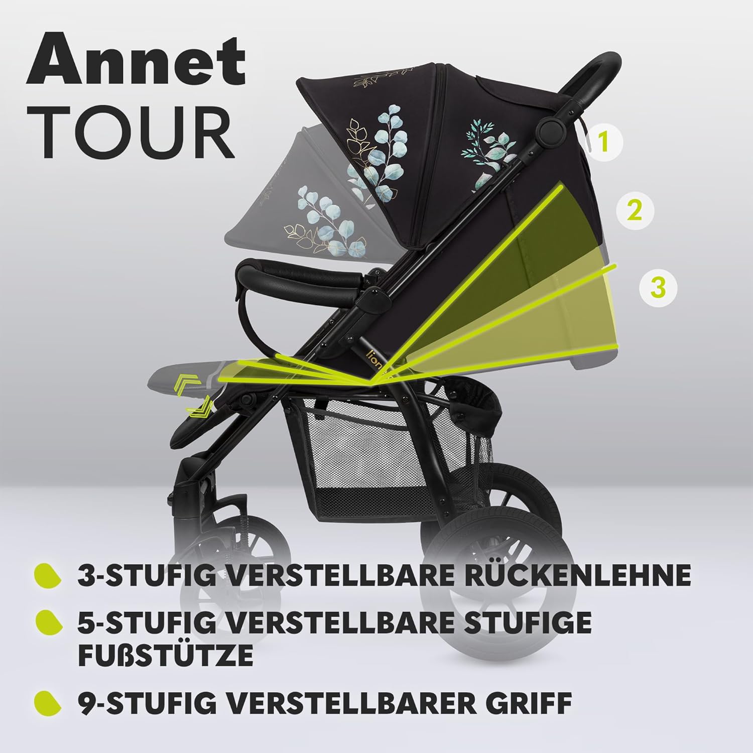 LIONELO Annet Plus Buggy bis 22 kg mit Liegefunktion, Kinderwagen klein zusammenklappbar mit Zubehör, Eva-Schaum-Räder, Moskitonetz, Fußdecke Getränkehalter, Korb