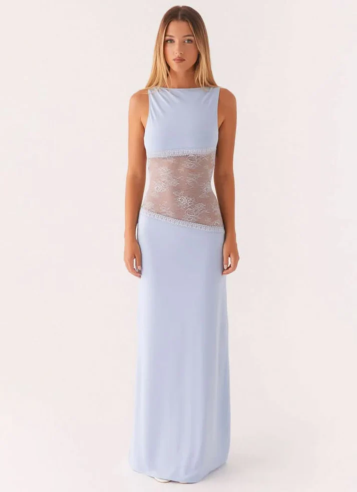 ?rmelloses Cocktail-Maxikleid mit Spitze und Cut-outs f��r Damen