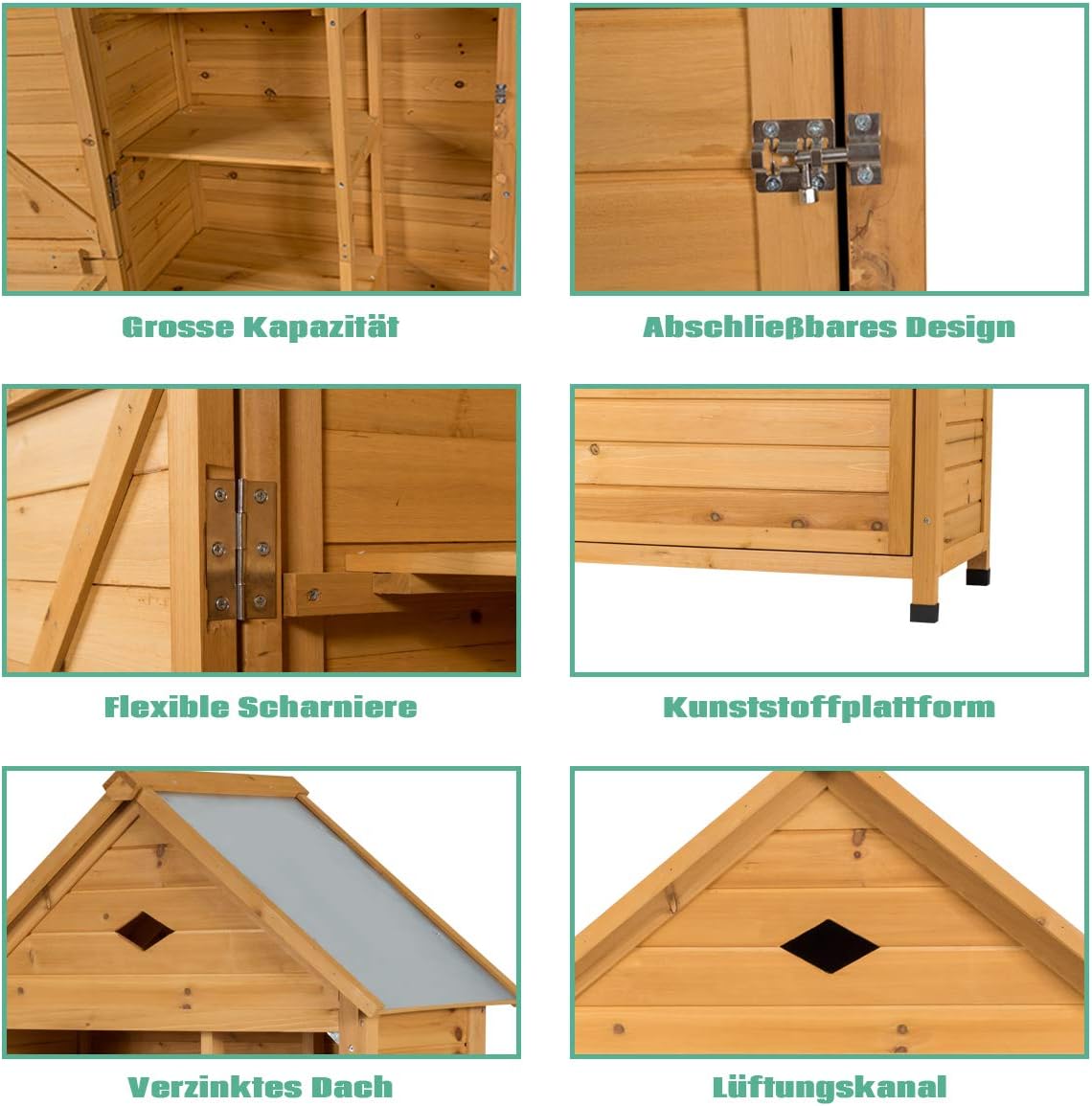 COSTWAY Gartenschrank Holz, Geräteschuppen mit 5 Regalböden und Satteldach, Outdoor Schrank Wetterfest, Geräteschrank Balkonschrank für den außenbereich Garten Balkon (80 x 45 x 177 cm)