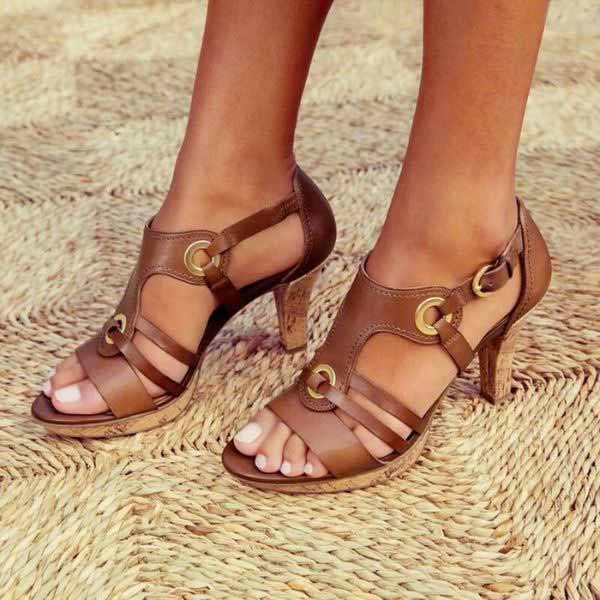 Damen Sandaletten mit Blockabsatz | Elegante Riemchensandaletten mit offenem Zehenbereich und modernen Metall-Details