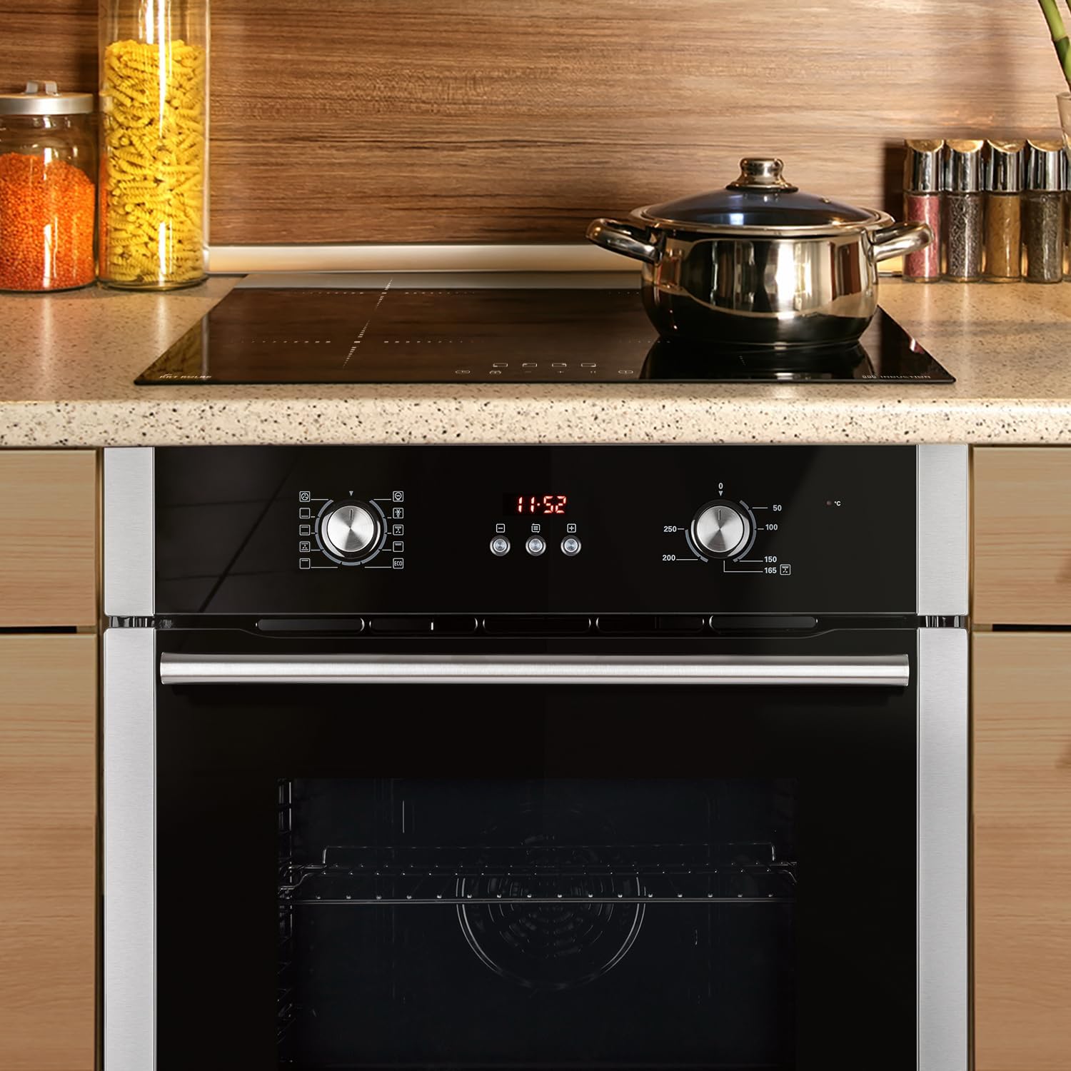 Autarkes Herdset: 60cm Einbaubackofen BO8805SS + 59cm Kochfeld CH5901RL | Grill | Heißluft | Automatik-Timer | 2-fach Wärmeschutzverglasung | Kindersicherung | Knebelbedienung | SET8805CH59RL