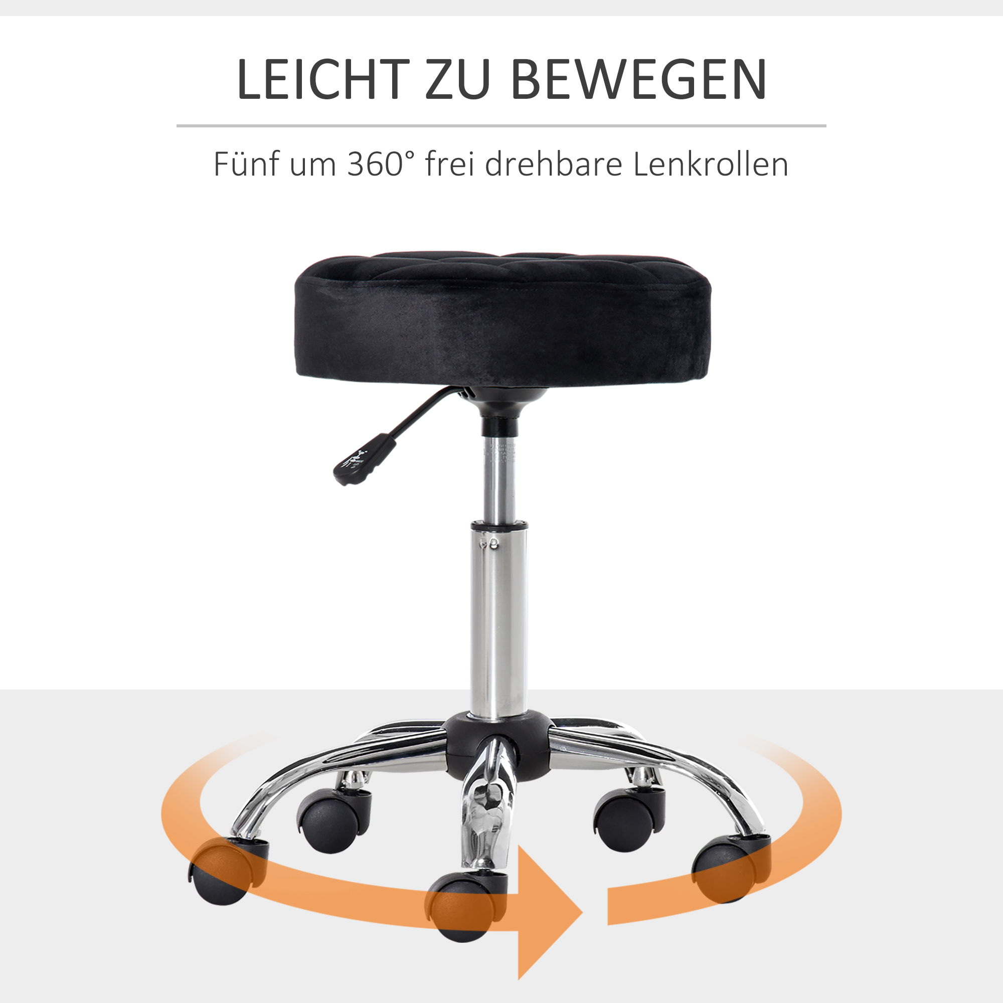 Salonkruk, in hoogte verstelbaar, met fluweelachtige bekleding, ?35 x 49-61 cm, Zwart