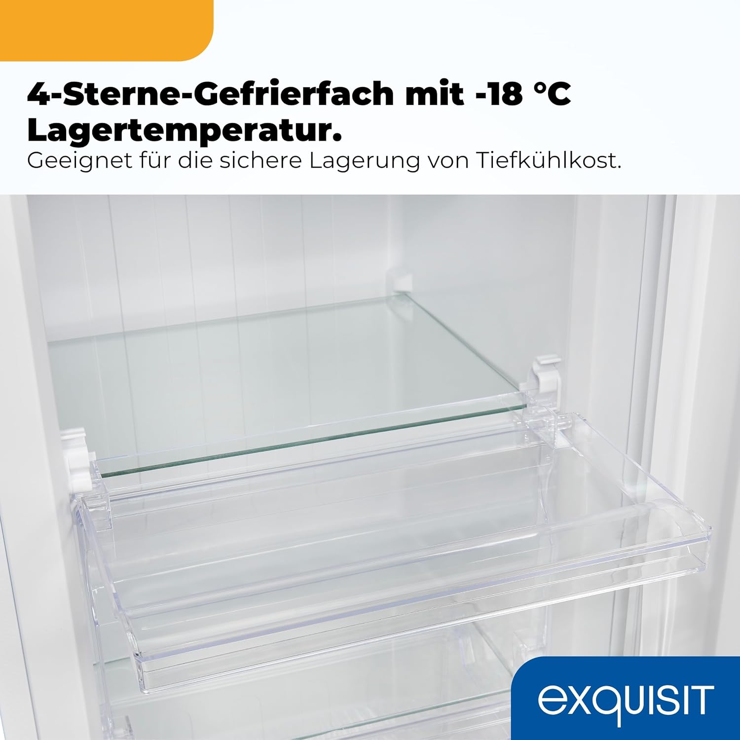 Exquisit Gefrierschrank | 63 l Nutzinhalt, Energieeffizienzklasse E, 39 dB(A) | kompakte Bauform, 4-Sterne-Gefrieren, manuelle Temperaturregelung, wechselbarer Türanschlag | GS5111-330E weiss