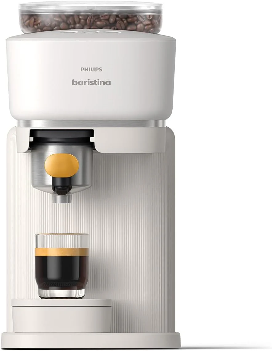 Philips Baristina Espressomaschine - Real Espresso- made simple. Kompakte Kaffeemaschine- Naturwei? mit wei?em Siebtr?ger- 16-bar-Pumpendruck- automatisches Mahlwerk- Cafe Crema (BAR300/00)
