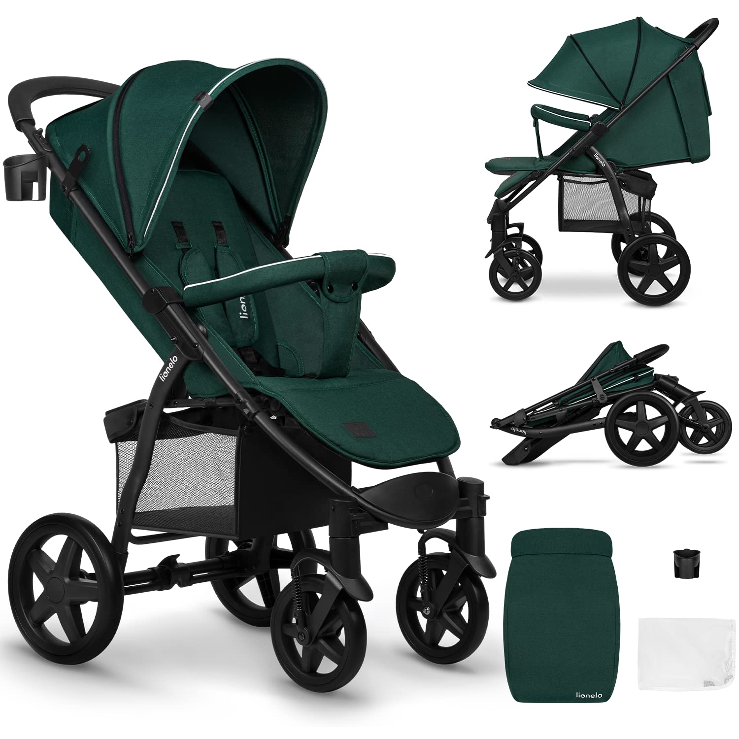 LIONELO Annet Plus Buggy bis 22 kg mit Liegefunktion, Kinderwagen klein zusammenklappbar mit Zubehör, Eva-Schaum-Räder, Moskitonetz, Fußdecke Getränkehalter, Korb