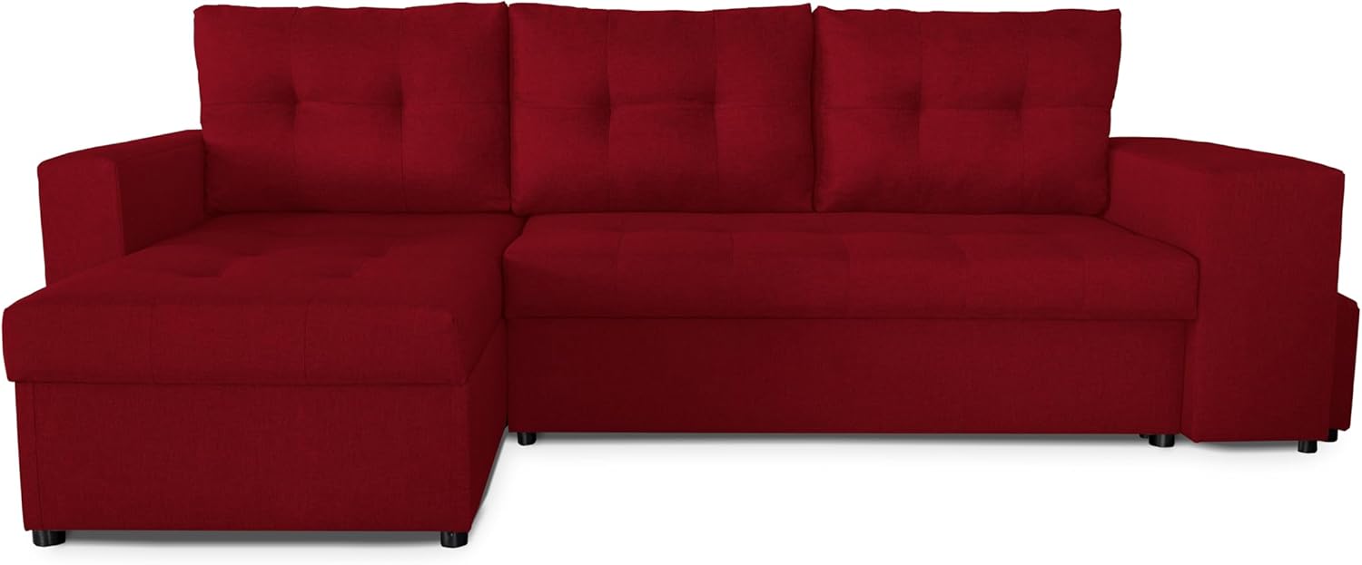 NAWSTOL - Sofa narożna Leon z funkcją spania i skrzynią na pościel – nowoczesna sofa do salonu – możliwość montażu z lewej lub prawej strony (szara + biała sztuczna skóra)