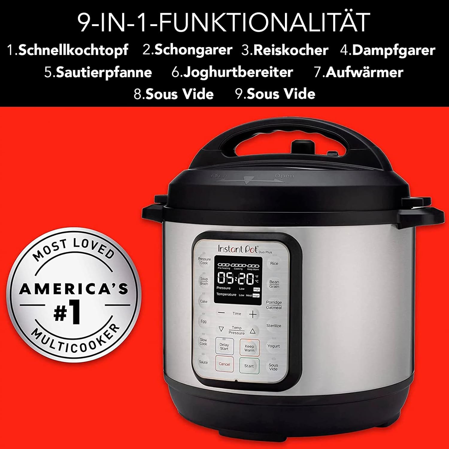 Instant Pot Pro 10-in-1-Elektro-Multikocher 1200 W, 5,7 L – Schnellkochtopf, Schongarer, Reiskocher, Dampfgarer, Sautierpfanne, Sterilisator, Joghurtbereiter, Sous Vide Gert – Schwarzer Edelstahl