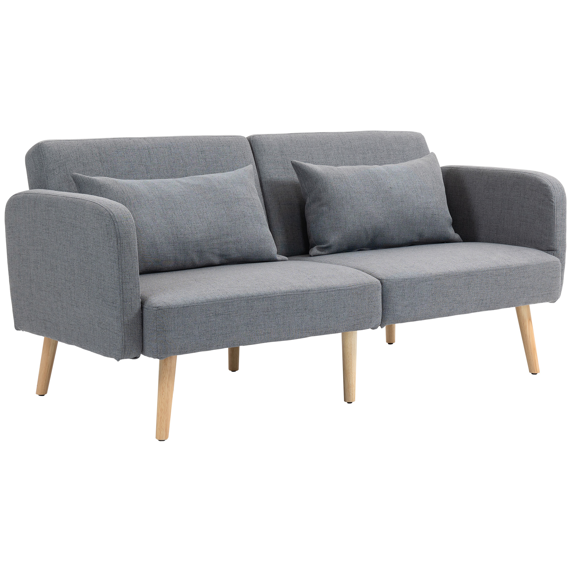 3-Zits Slaapbank, Gasten Tweepersoonsbed, tot 240 kg, Opklapbare Leuningen, Houten Frame, 170 x 83 x 80 cm, Grijs