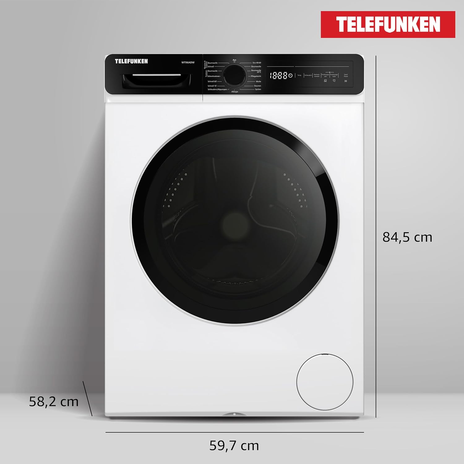 Telefunken Waschtrockner, 9 kg Waschen / 6 kg Trocknen, Waschmaschine mit Trockner integriert, 1400 U/Min, Frontlader Waschtrockner Kombi, Inverter Motor, AquaStop, 15 Programme, Energiesparend, Weiß
