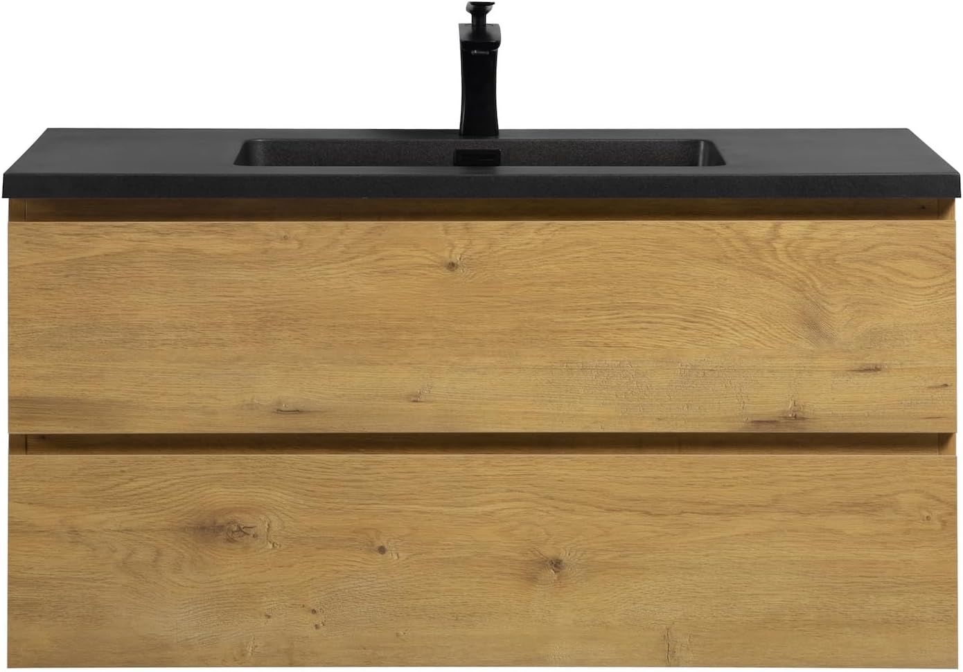 Badplaats B.V. Badezimmer Badmöbel Set Angela 100 cm - Schwarzes Waschbecken - Eiche - Unterschrank Schrank Waschbecken Waschtisch