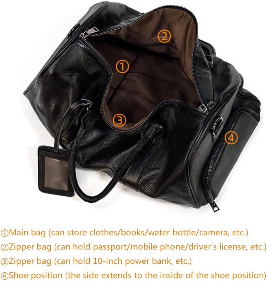 Herren-Reisetasche, Herren-Reisetasche aus echtem Leder, Retro-Handtasche, große Kapazität, Sporttasche, Platz-Gepäcktasche, mit Schuhposition 18 Zoll, Schwarz, Einheitsgröße