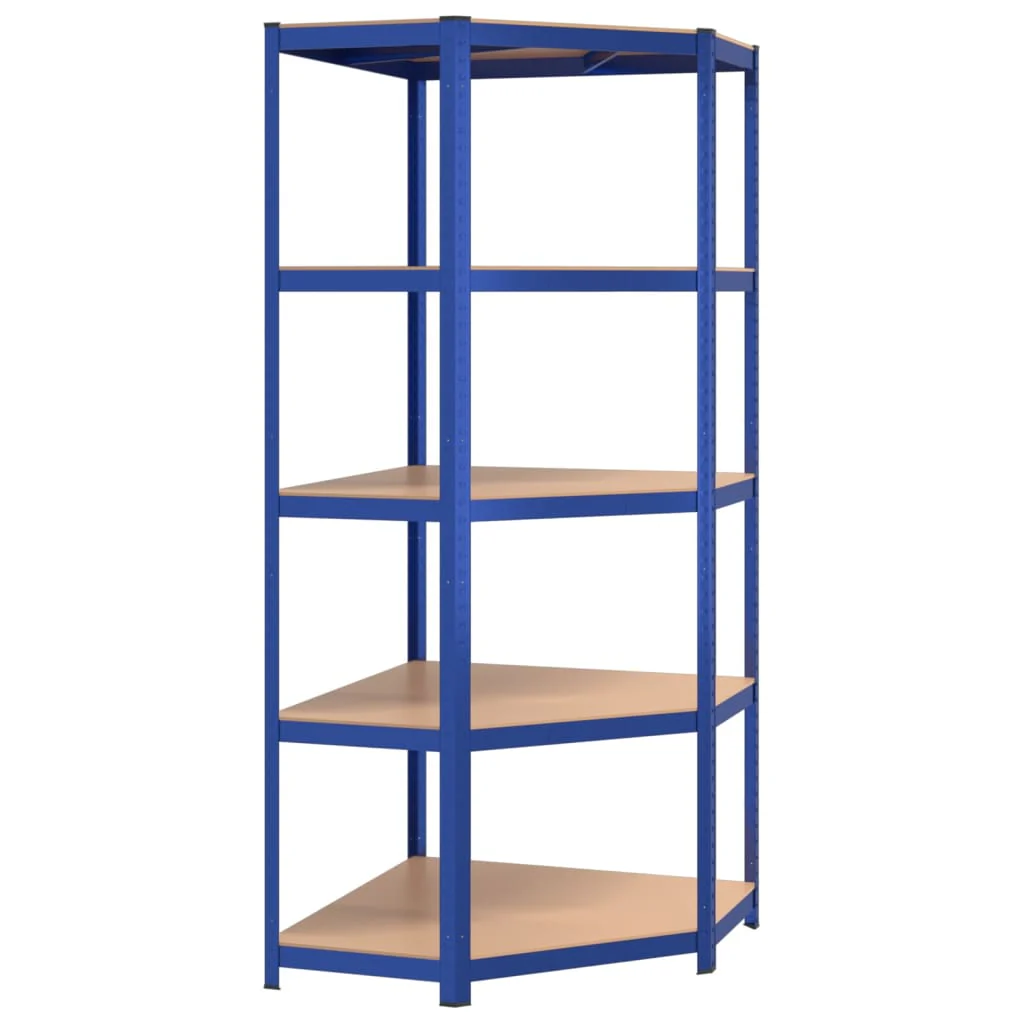2025 Hoekrek met 5 planken, blauw, staal & houtcomposiet