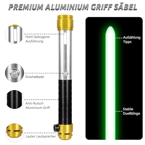 ELESKOCO Motion Control Duell   Spada laser Smooth Swing Infinite RGB, 16 colori, impugnatura in metallo di alta qualità, con 16 suoni Fonts Lightsaber per adulti, colore nero : Giochi e giocattoli