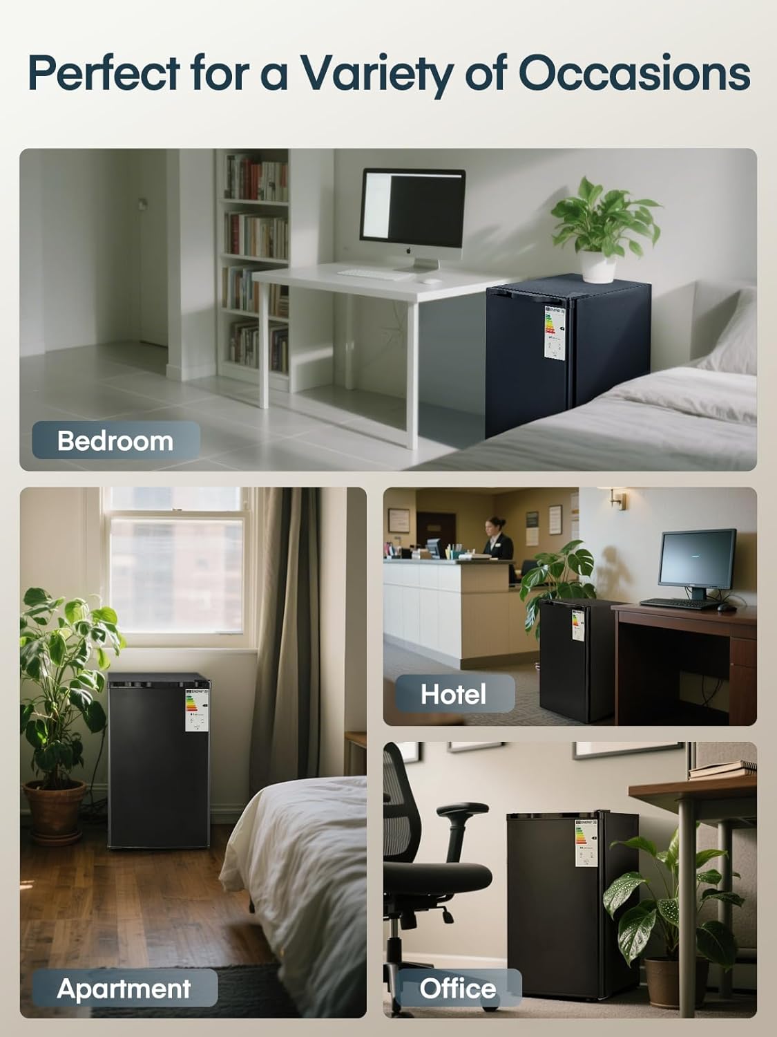 FOHERE 90L Kühlschrank mit Gefrierfach Klein & Gemüsefach | Ultra-Leiser Mini Kühlschrank für Schlafzimmer/Büro | 7-Stufen Thermostat, Energieeffizien | Schwarz