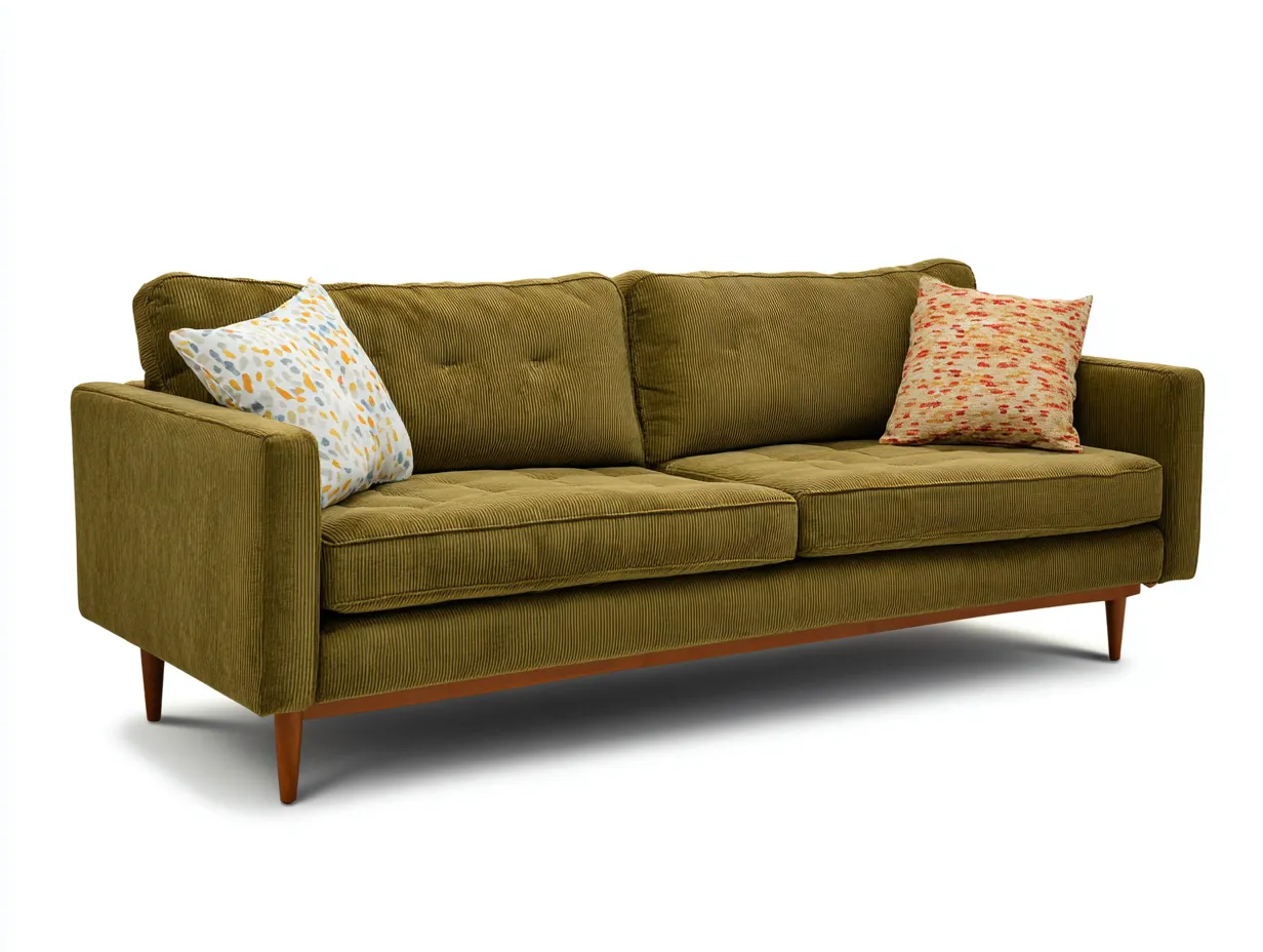 2-Sitzer Sofa aus Cordstoff 180 x 88 x 84 cm - olivgrün - für das Wohnzimmer - im Mid-Century-Stil mit Holzfüßen