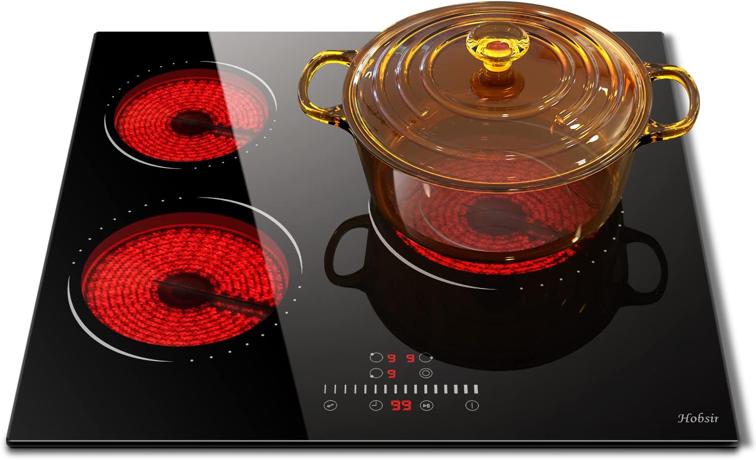 Glaskeramikkochfeld 4 Zonen Kochfelder Sensor-touch Control Kochfeld Autark 60cm, 6000W, 9 Leistungsstufe, verkabelt, kein Stecker
