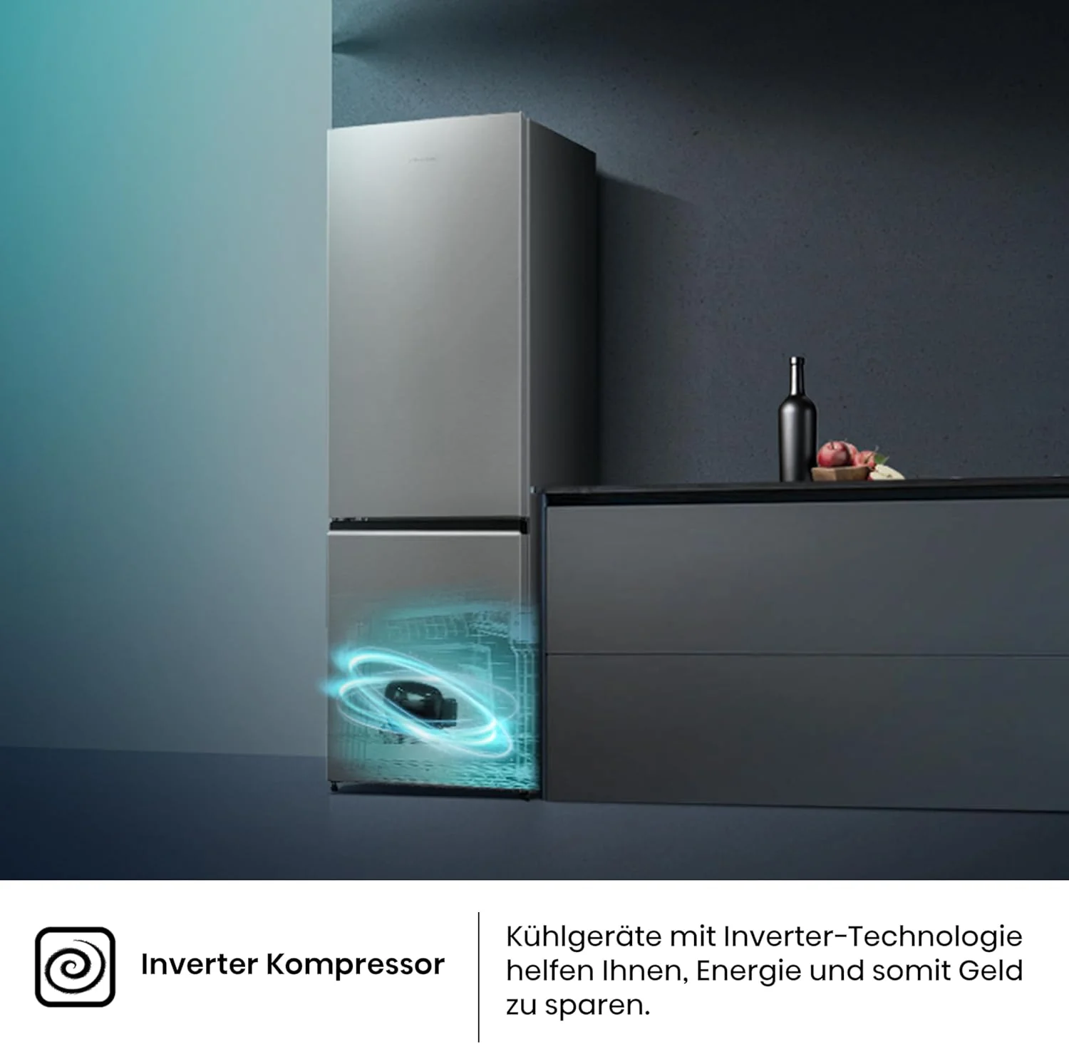Hisense RB327N4ADD Koelvriescombinatie, EEK D, Total NoFrost, Verwisselbare Deurscharnieren, Flessenrek, 171 Liter Koelgedeelte, 85 Liter Vriesgedeelte, Roestvrijstalen look