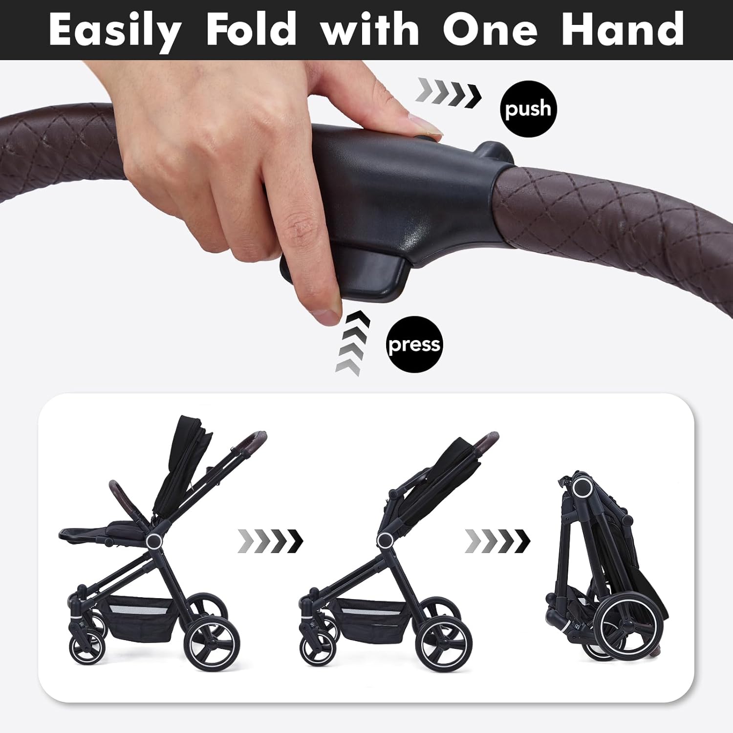 3 in 1 Kinderwagen Set mit umkehrbarem Sport-Sitz, Babywanne & Buggy – Ein-Klick-Zusammenklappbar, Leicht & Tragbar mit Großem Regenschutz