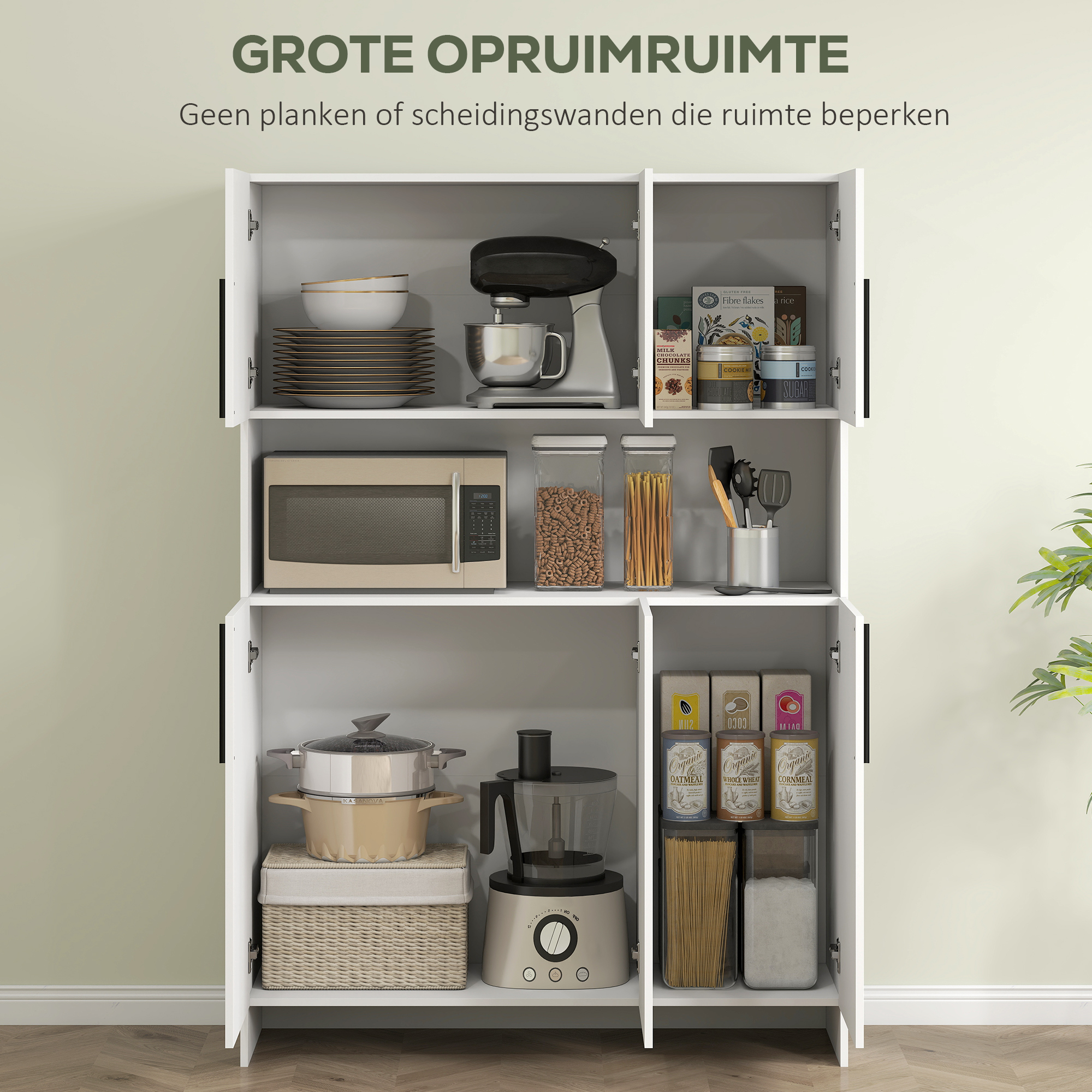 Keukenkast, 4 Kasten, 6 Deuren, 12 Scharnieren, Werkblad, Spaanplaat, Wit