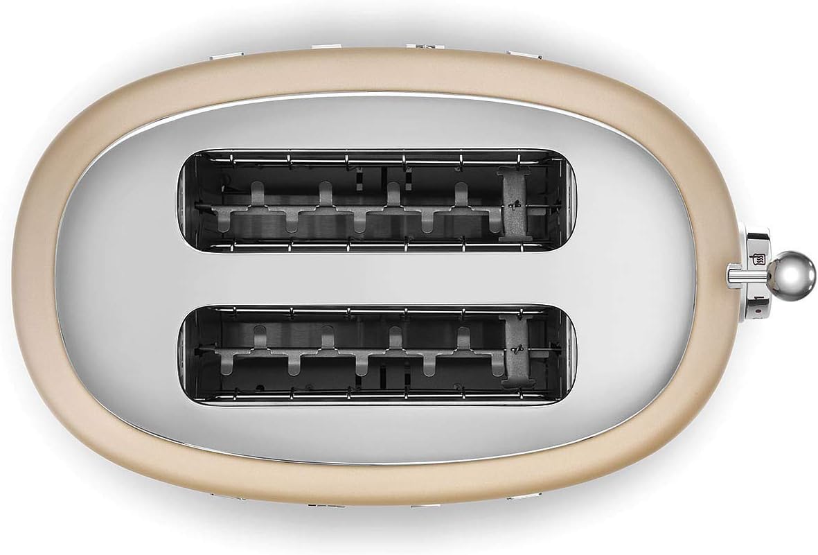 Smeg, 2x2 TSF01CREU -Toaster, 2 Schlitze für 2 Scheiben, 6 Vergoldungsniveaus, Heizfunktion, Abtau- und Bagel- Funktion, Sammelschublade, 950W, Creme
