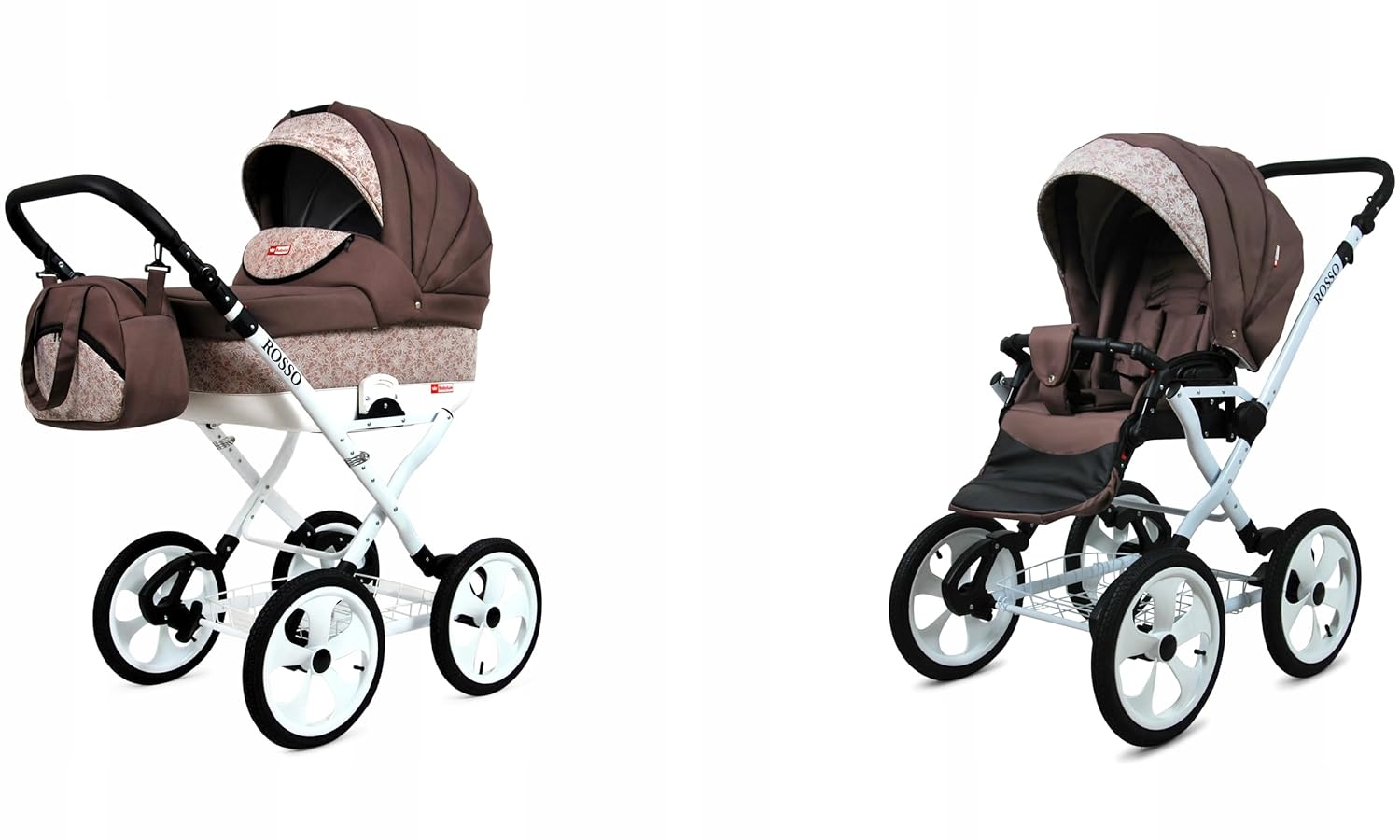 BabyLux® Bambimo Kinderwagen Set 2 in 1 - Rosso - incl. Babywanne, Buggy Sportsitz - Kinderwagenset - Kombikinderwagen mit Wickeltasche, Regenschutz, Moskitonetz, Cupholder usw.