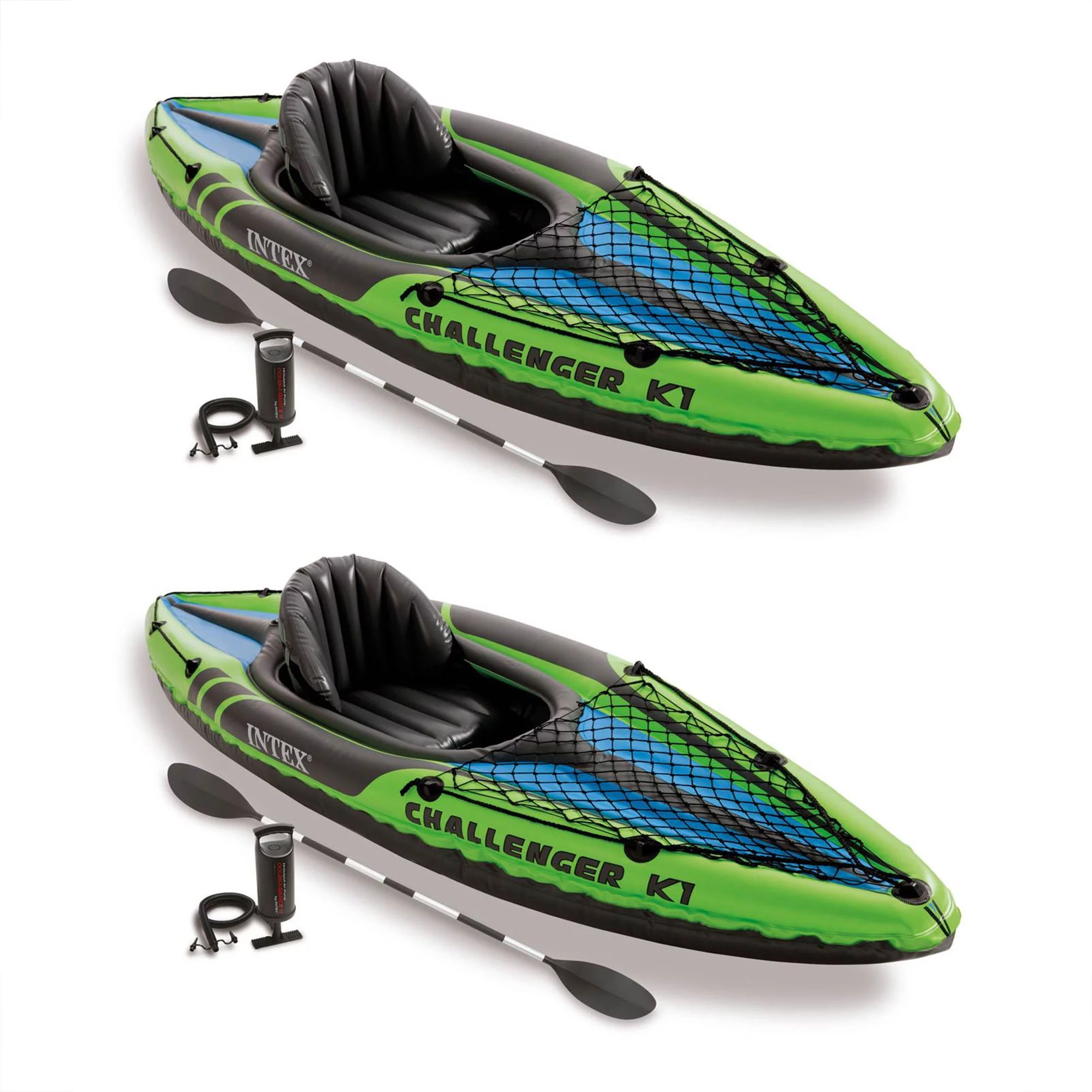 2025 Intex Challenger K1 Sport Opblaasbare Kajak voor 1 Persoon met Peddel en Pomp (2-Pack)