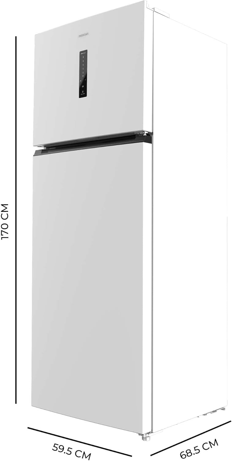 Cecotec Refrigerateur Congelateur Combiné Bolero CoolMarket 2D 465 NF White E. Réfrigérateur 465L, No Frost, écran extérieur avec contrôle électronique et alarme d'ouverture
