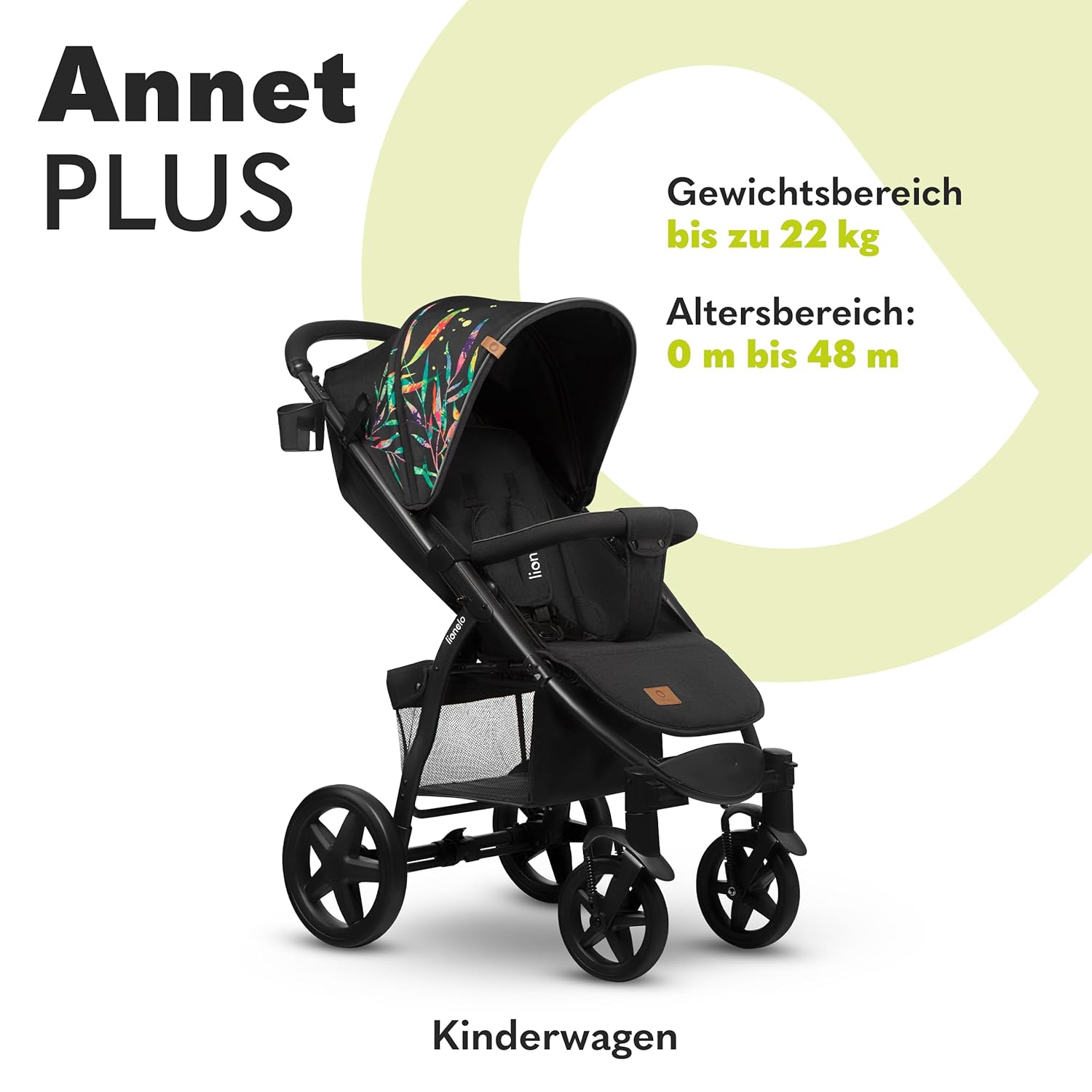 LIONELO Annet Plus Buggy bis 22 kg mit Liegefunktion, Kinderwagen klein zusammenklappbar mit Zubehör, Eva-Schaum-Räder, Moskitonetz, Fußdecke Getränkehalter, Korb