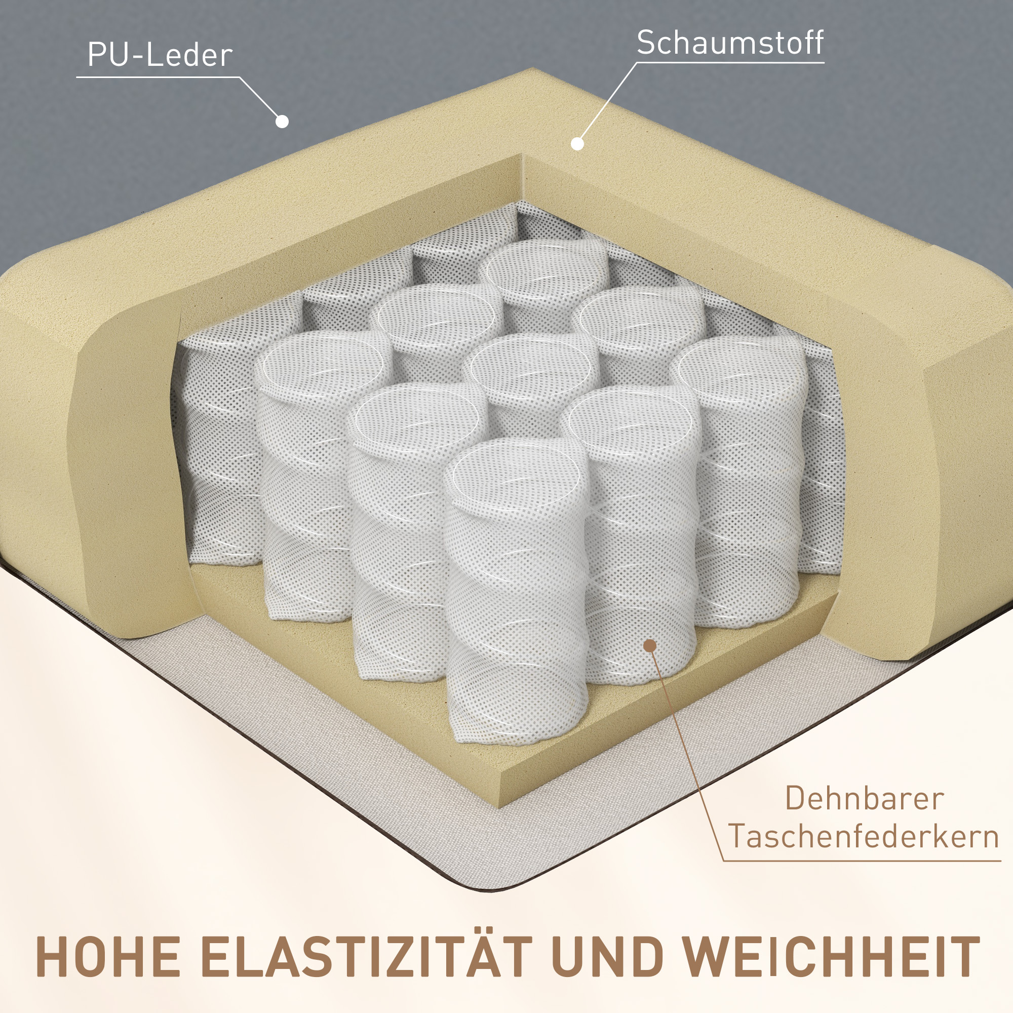 Massagestoel met Wip-, Lig- & Verwarmingsfunctie, Timer, 5 Modi, Draaibaar, Lichtgrijs