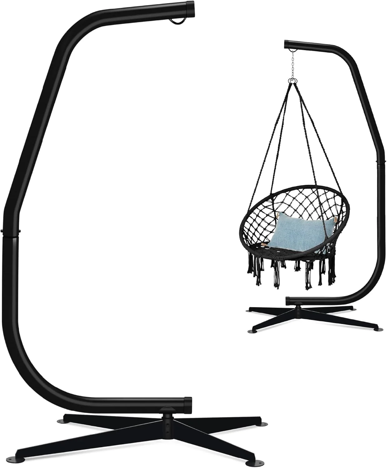 Best Choice Products Metal Hanging Hammock C-Stand for Chair/Weather-Resistant Finish, Offset Base - Stand Only - Black