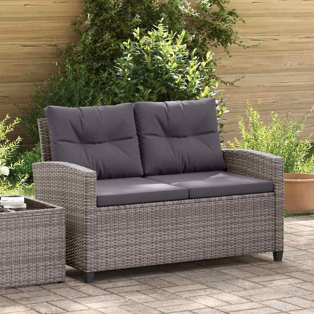 vidaXL Gartensofa 2-Sitzer mit Kissen Lounge Sofa Gartenmöbel Gartenbank Bank Rattansofa Balkon Terrasse Garten Grau 124cm Poly Rattan