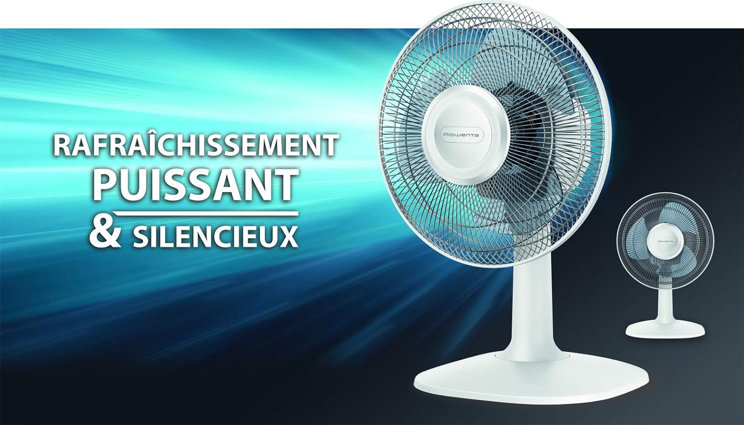 Rowenta Essential + Ventilateur de table, Haute performance, Silencieux, 2 vitesses, Compact, Oscillation et orientation réglables VU2310F0