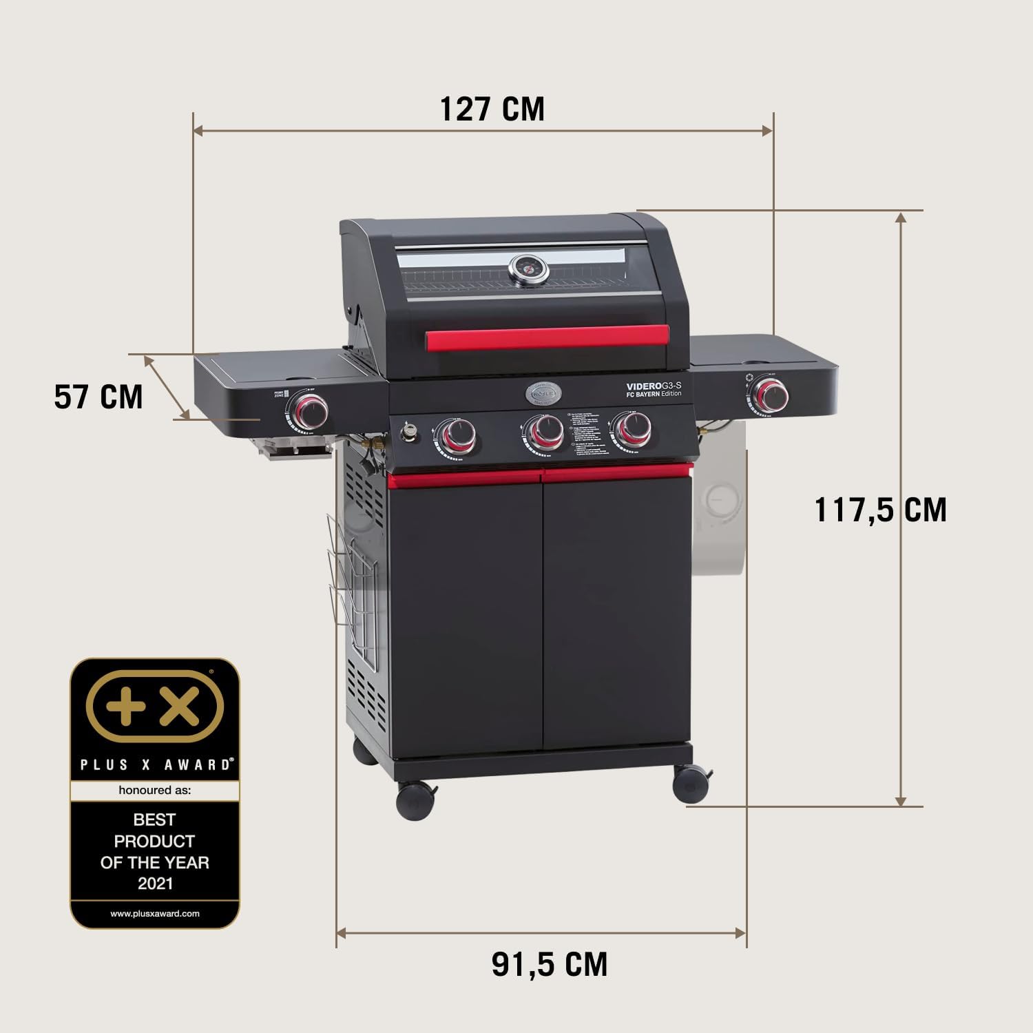RÖSLE Elektrogrill BBQ-Portable Videro E2-P, tragbarer Tischgrill mit 2 Brennern, Warmhalterost und Deckel mit Glaseinsatz, pulverbeschichteter Stahl, schwarz/silbern