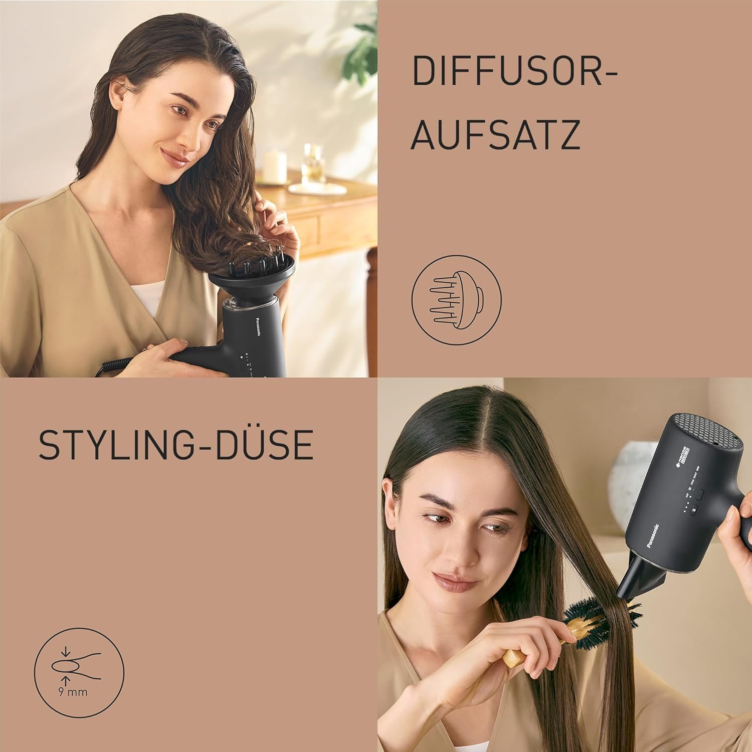 Panasonic EH-NA0J-N825 nanoe™ MOISTURE+ & Mineral Haartrockner, If Design Award, Diffusor & Konzentratordüse, Heiß- & Kalt-Wechselmodus, Pflege für Haut, Kopfhaut & Haarspitzen, 1600 W, Schwarz